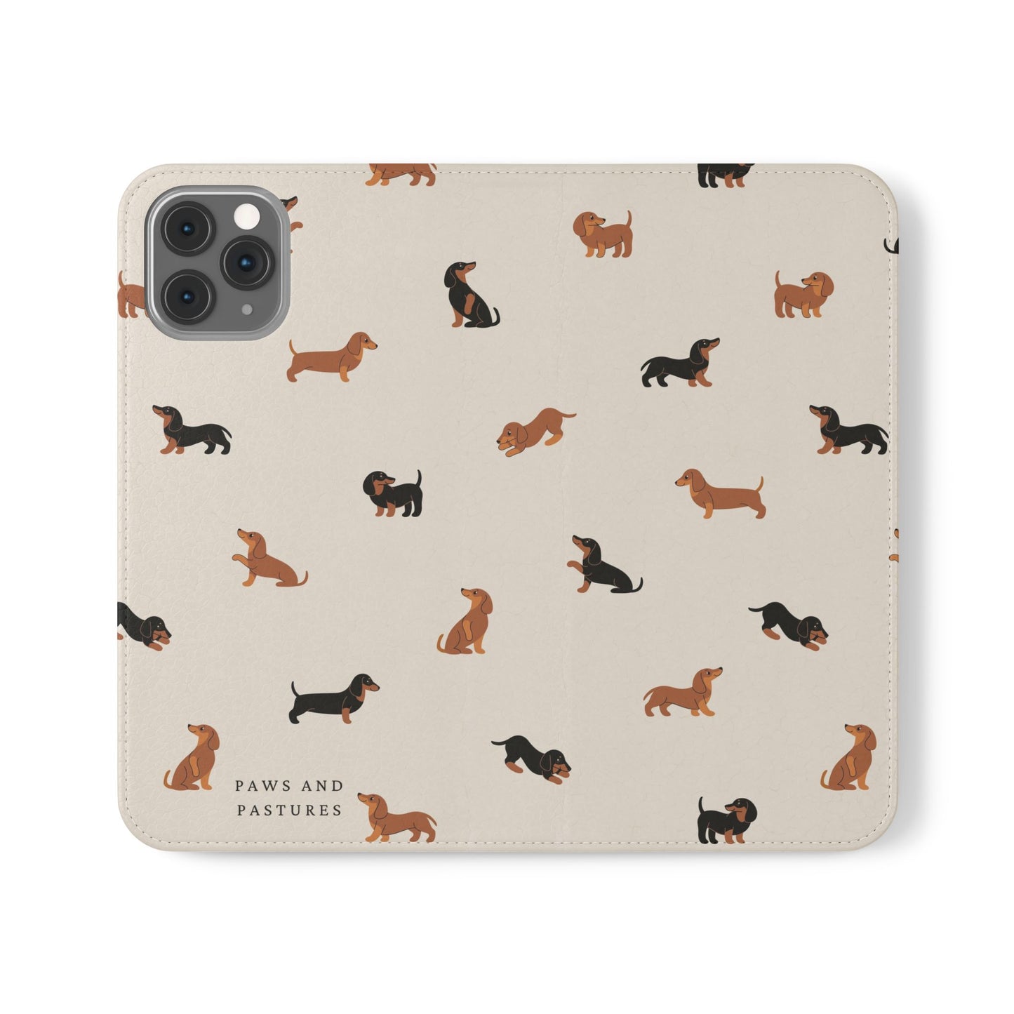 Dachshund Pattern Flip Phone Case — Wallet Folio with Card Slots