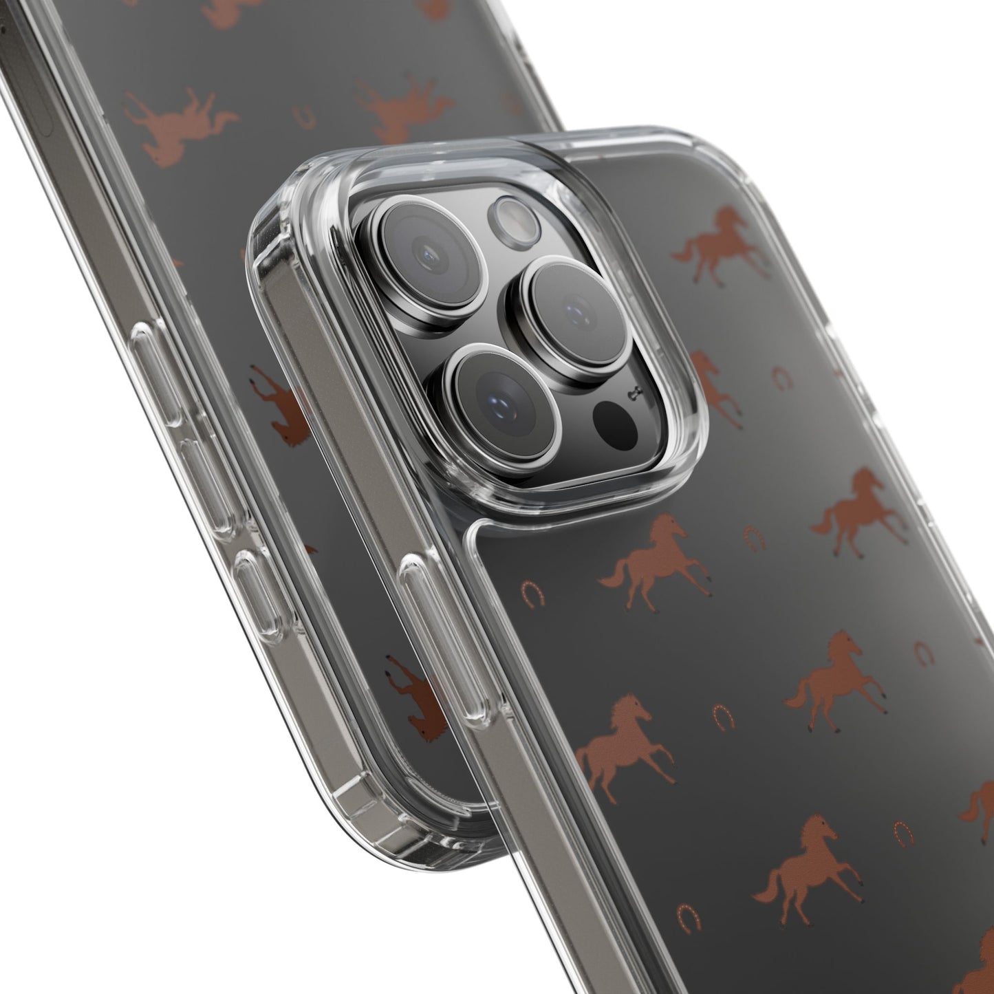Horse Pattern Clear Phone Case — Equestrian Horses & Horseshoes Design