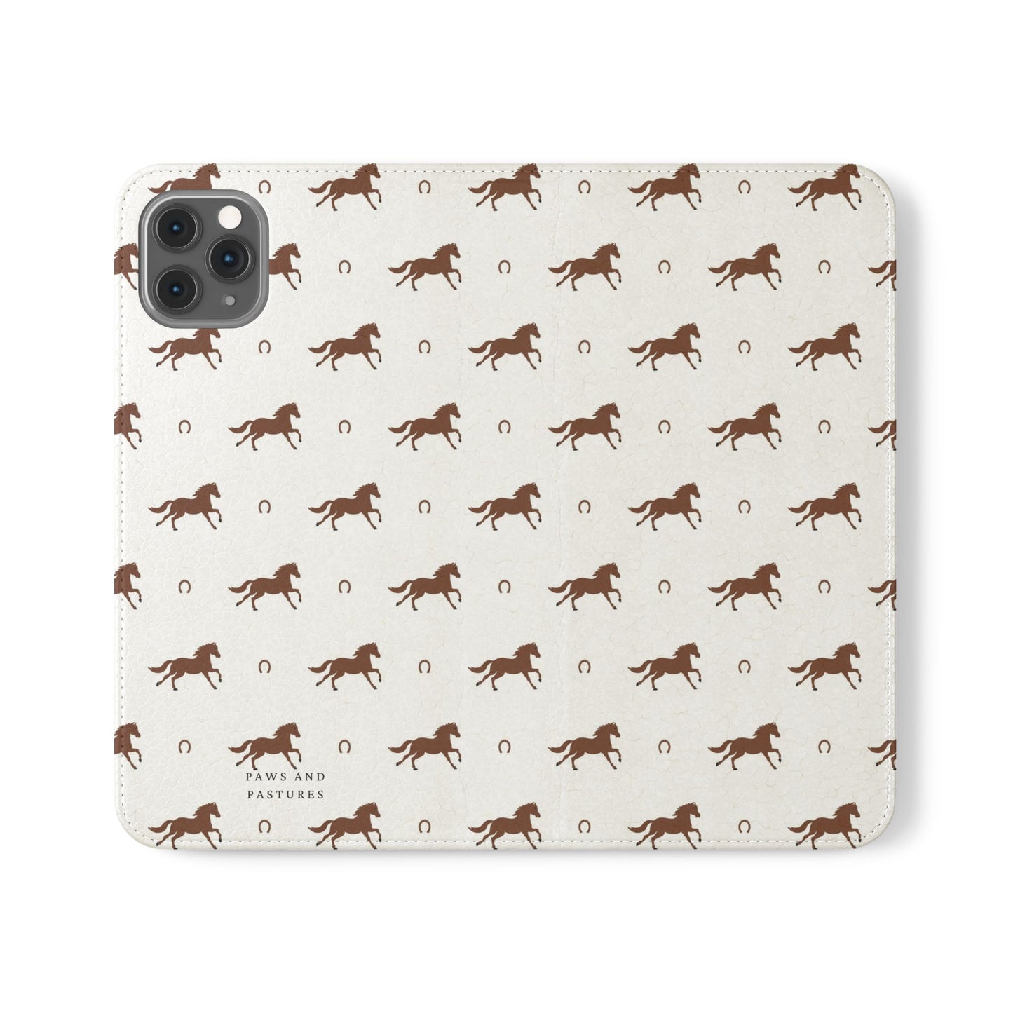 Horse Pattern Flip Case — Leather Wallet Phone Cover with Galloping Horses