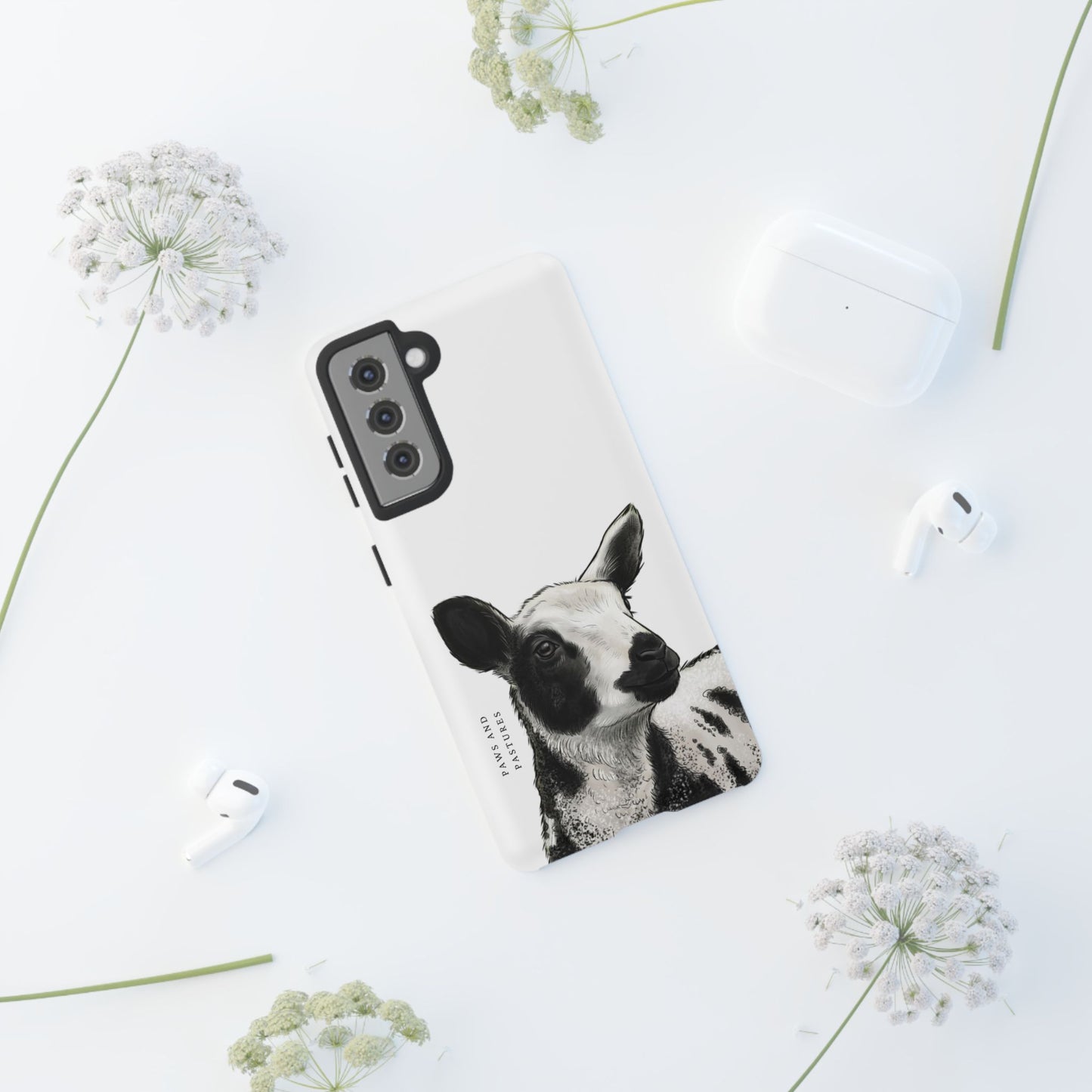 Dutch Spotted Sheep Portrait Phone Case - Black & White Lamb Illustration Protective Cover