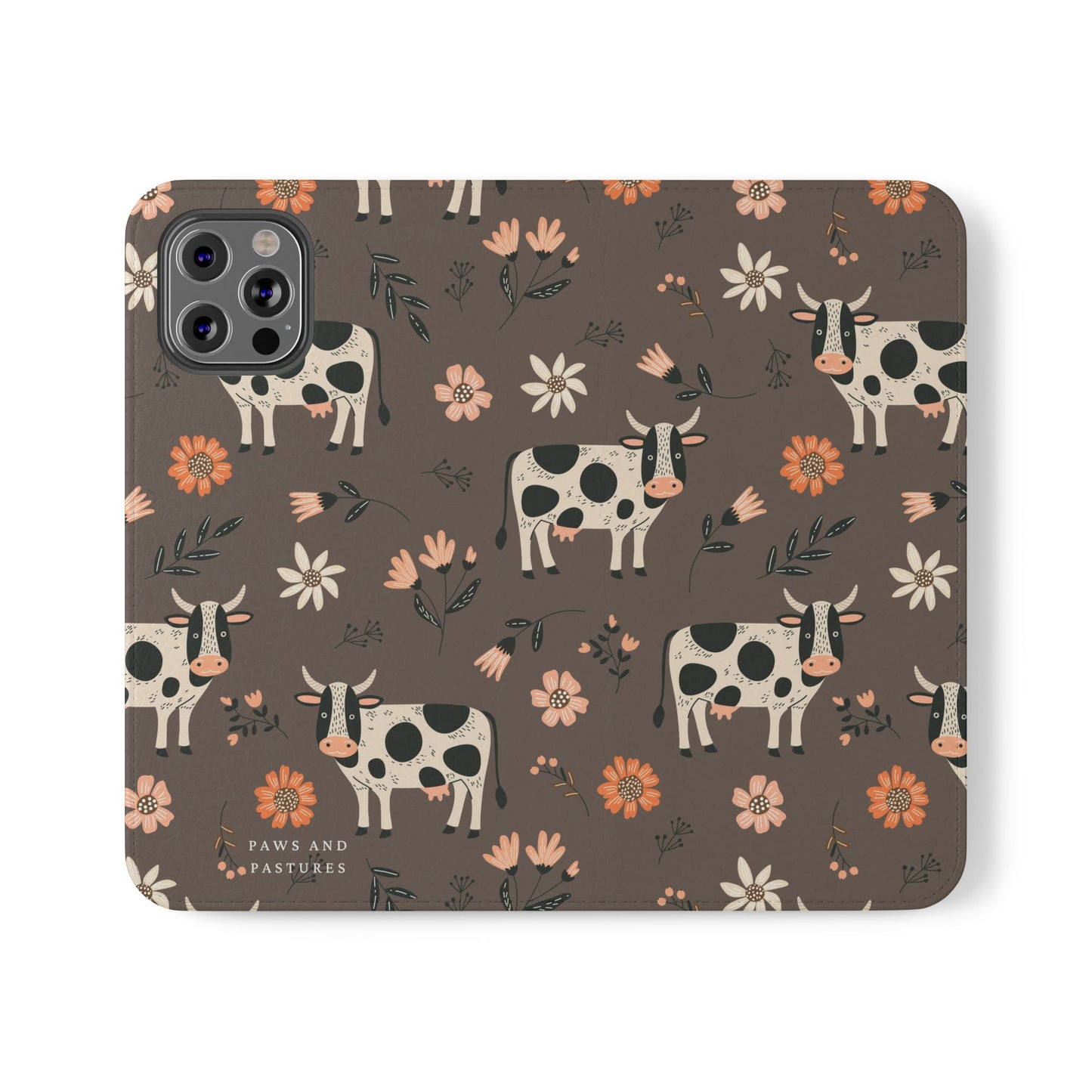 Cow Floral Flip Phone Case – Folklore Farm Pattern Wallet Case