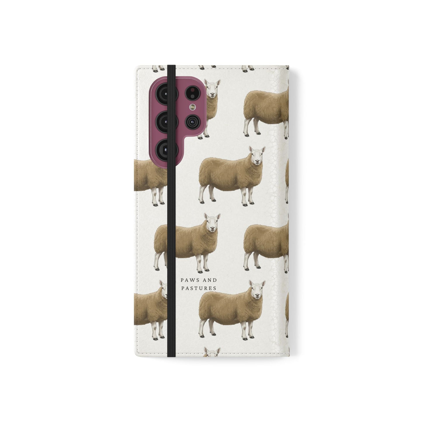Cheviot Sheep Pattern Flip Phone Case – Cute Pastoral Wallet Cover with Card Slots