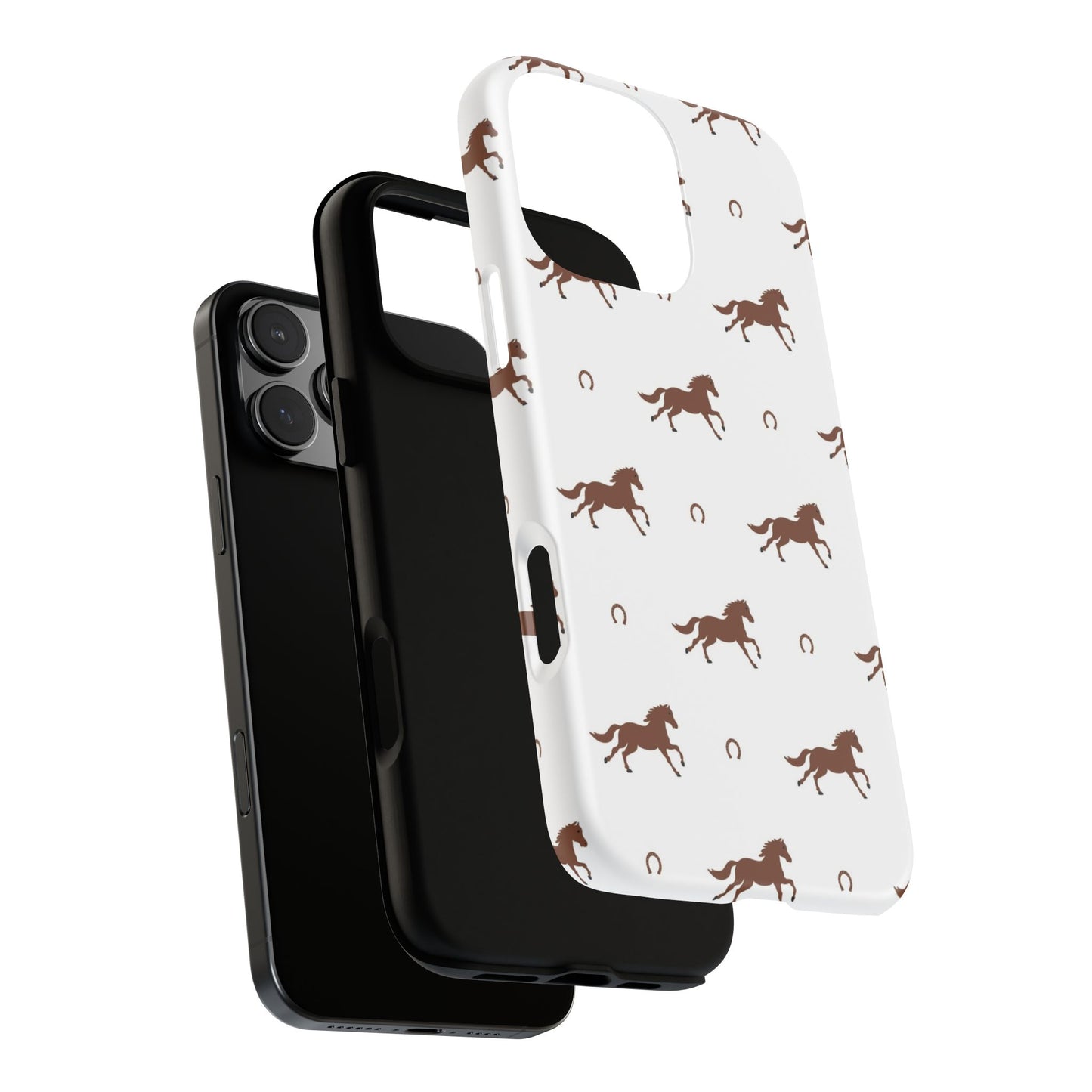 Horse Pattern Tough Phone Case — Brown Galloping Horses & Horseshoes on White