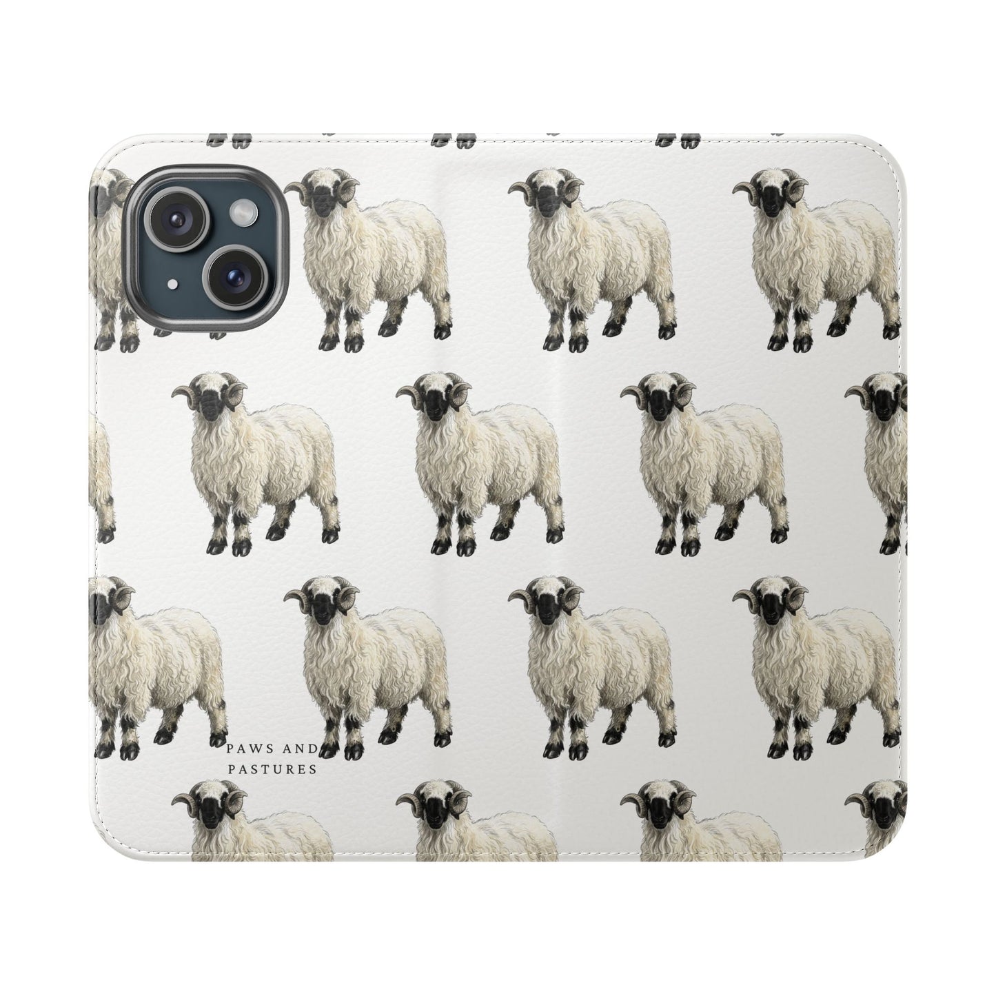 Valais Blacknose Sheep Pattern Flip Phone Case – Cute Farm Animal Wallet Cover