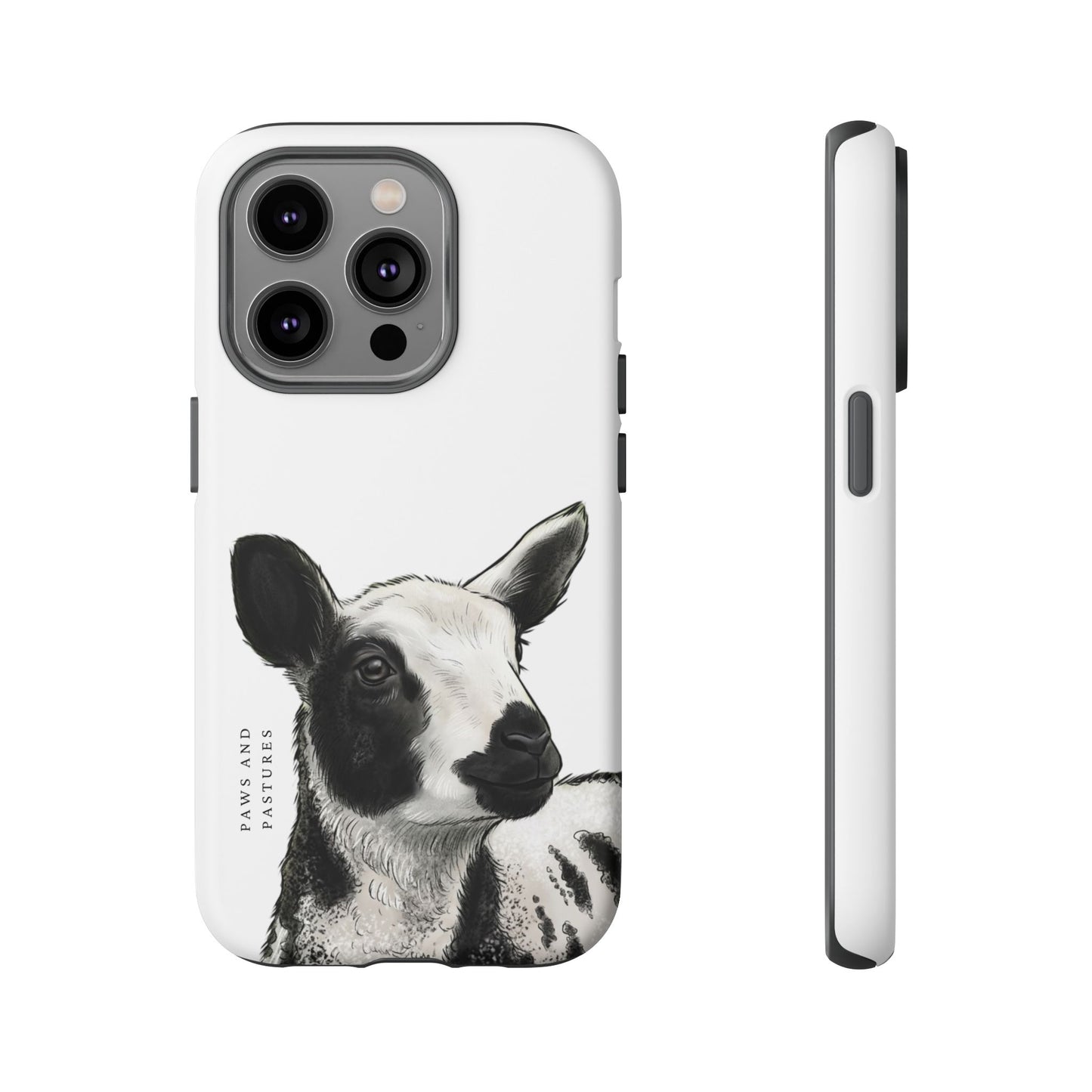 Dutch Spotted Sheep Portrait Phone Case - Black & White Lamb Illustration Protective Cover