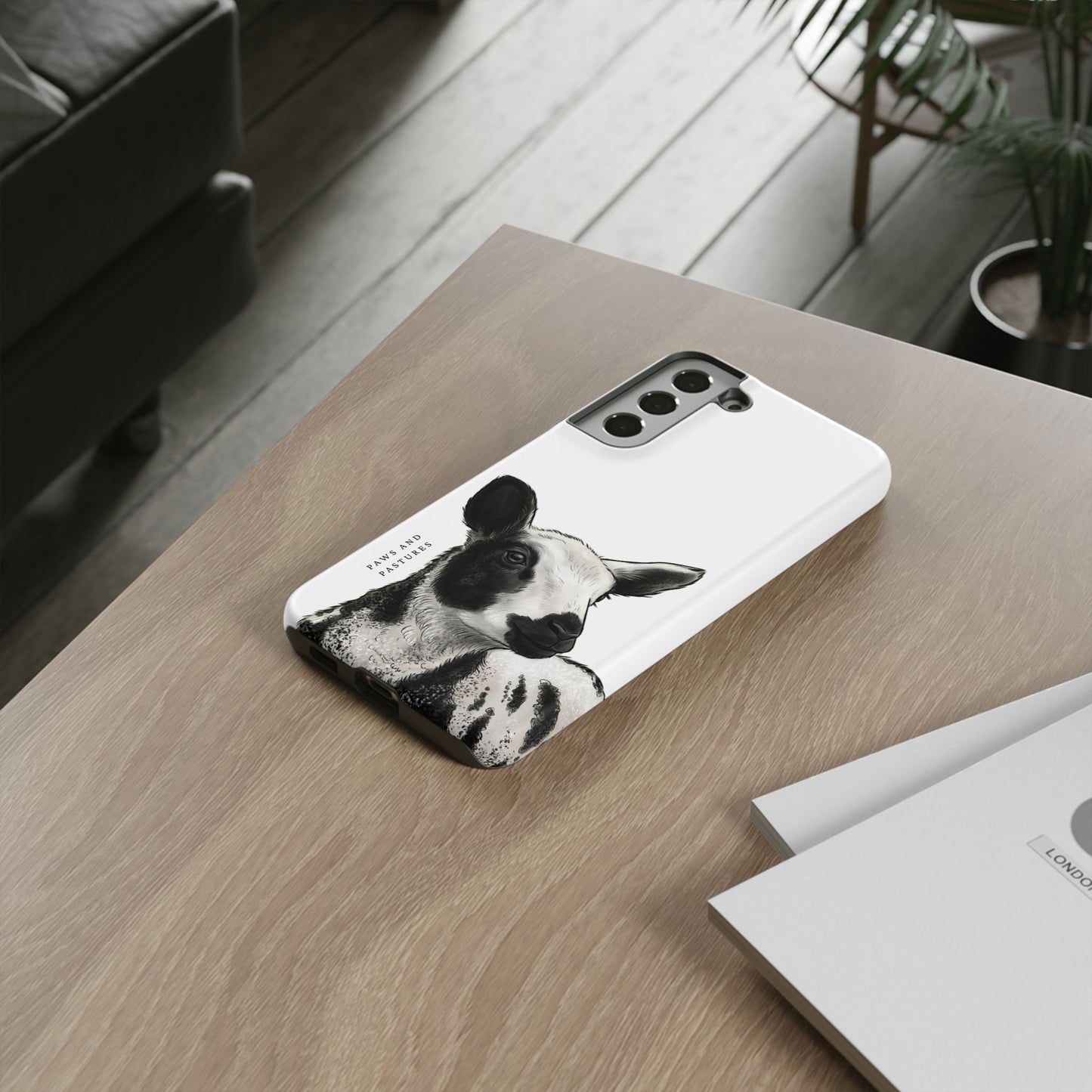 Dutch Spotted Sheep Portrait Phone Case - Black & White Lamb Illustration Protective Cover