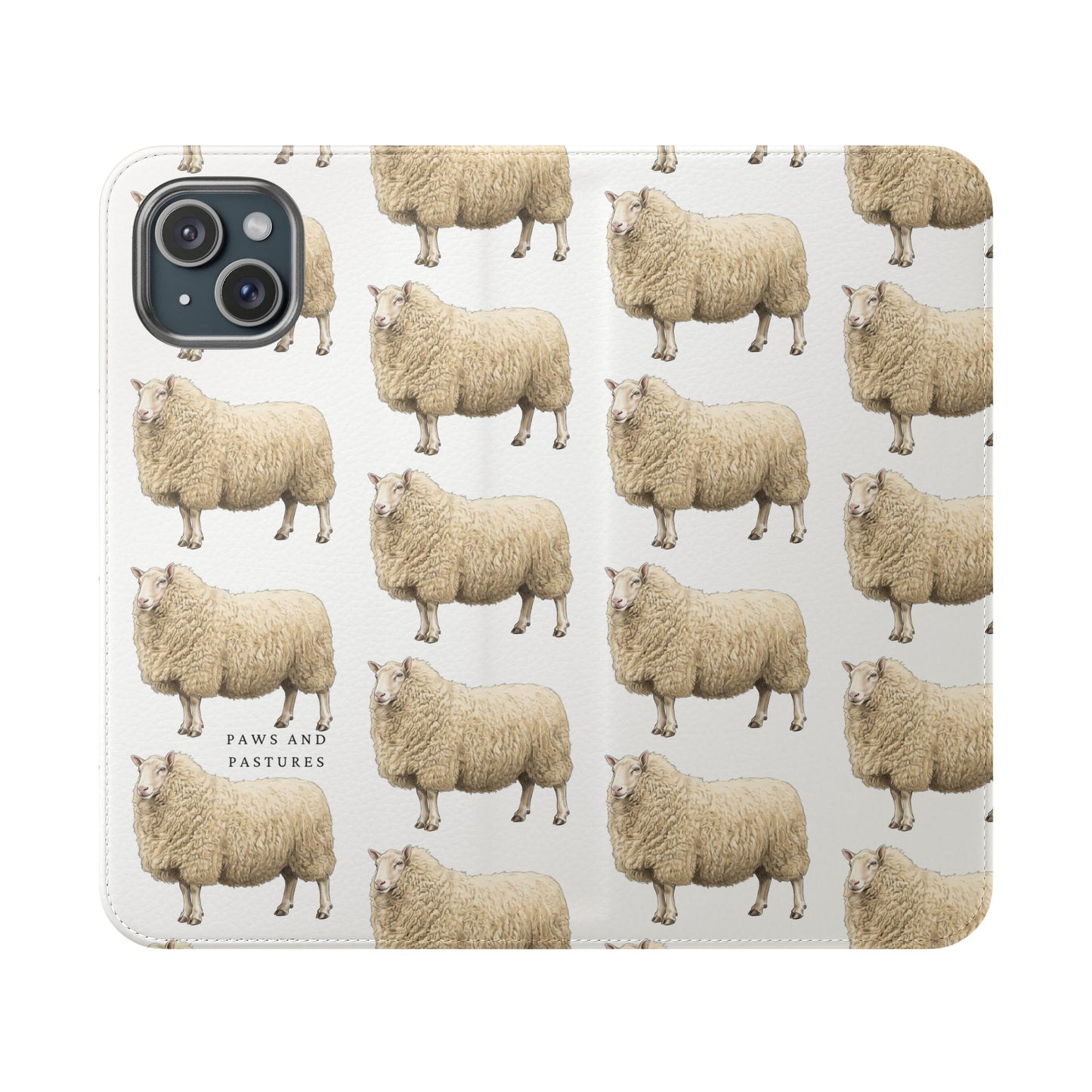 Cheviot Sheep Pattern Flip Phone Case – Cute Pastoral Wallet Cover with Card Slots