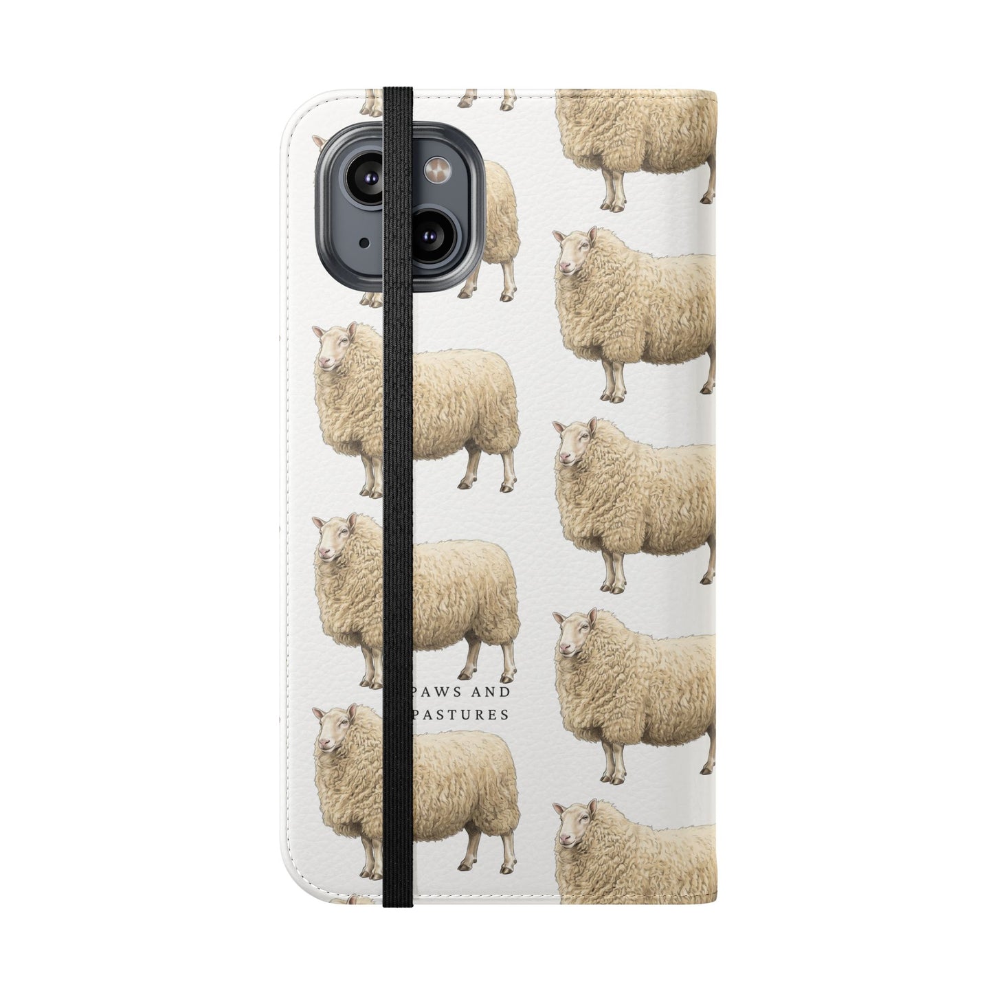 Cheviot Sheep Pattern Flip Phone Case – Cute Pastoral Wallet Cover with Card Slots