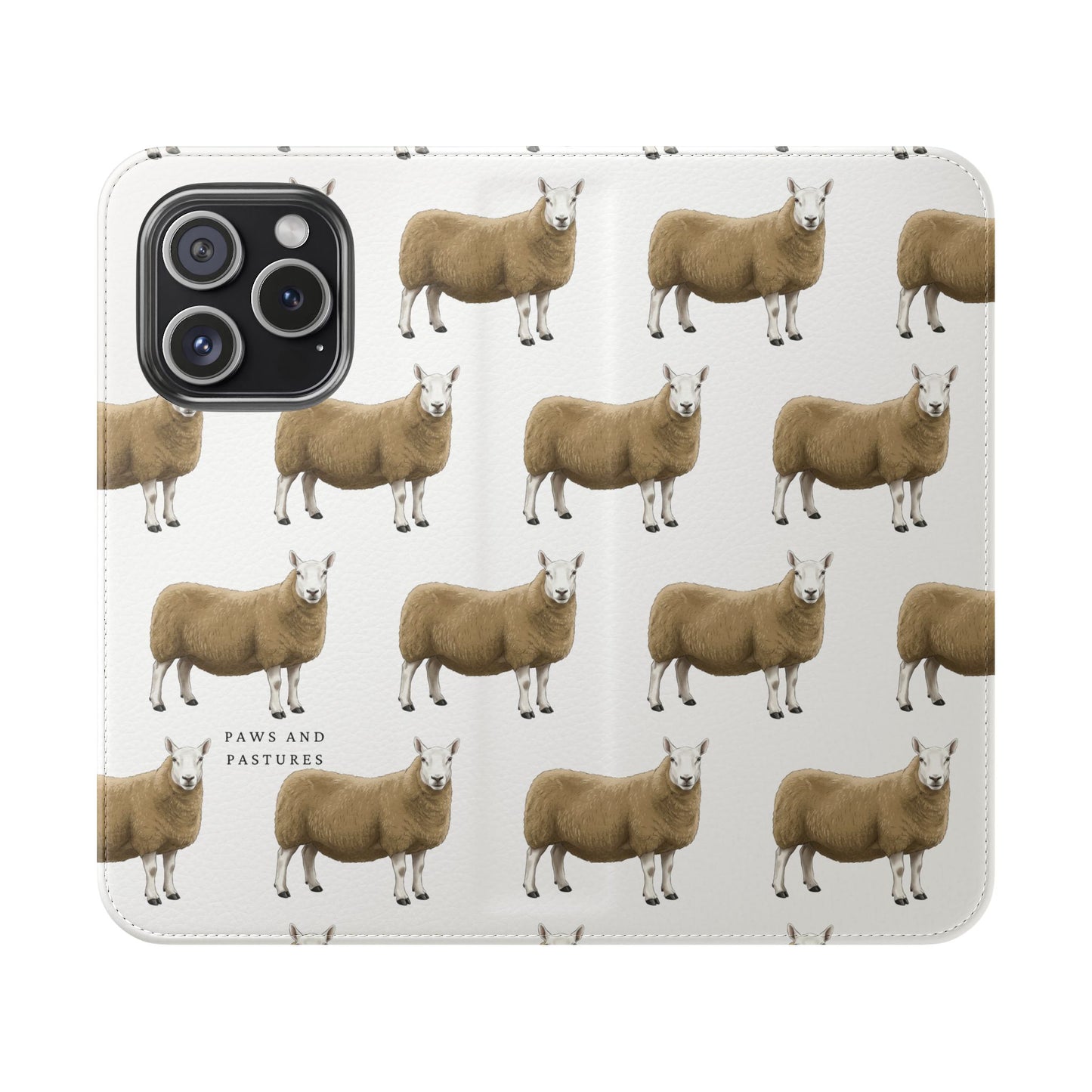 Cheviot Sheep Pattern Flip Phone Case – Cute Pastoral Wallet Cover with Card Slots
