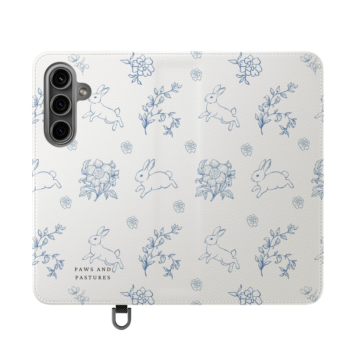 Bunny Pattern Flip Phone Case – Floral Blue Rabbit Wallet Cover