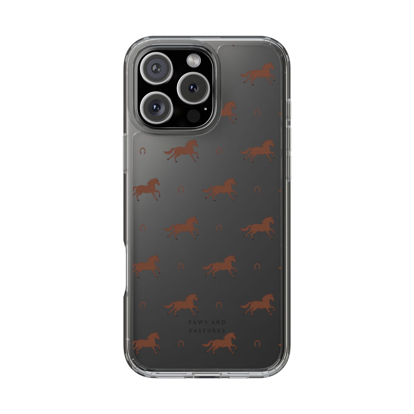 Horse Pattern Clear Phone Case — Equestrian Horses & Horseshoes Design
