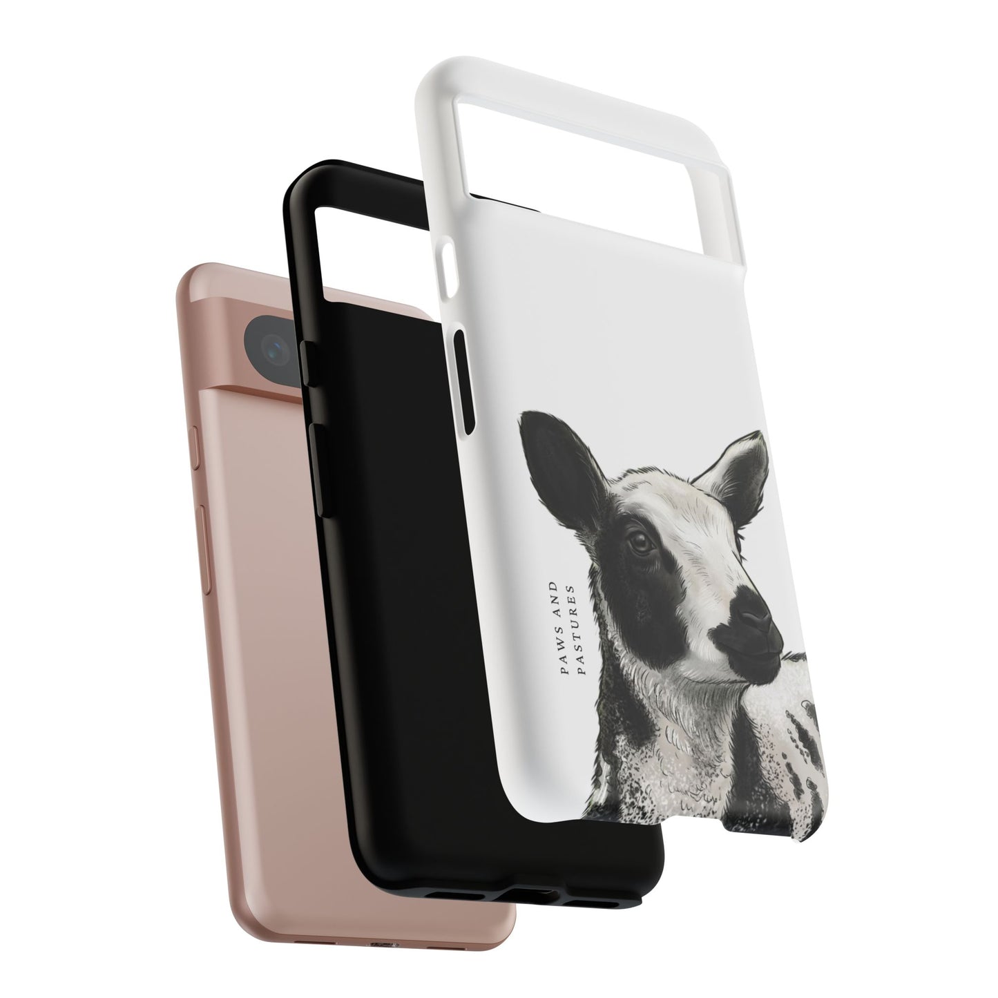 Dutch Spotted Sheep Portrait Phone Case - Black & White Lamb Illustration Protective Cover