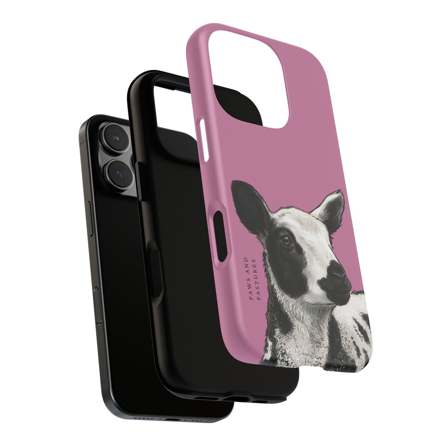 Pink Dutch Spotted Sheep Portrait Phone Case - Black & White Lamb Illustration Protective Cover