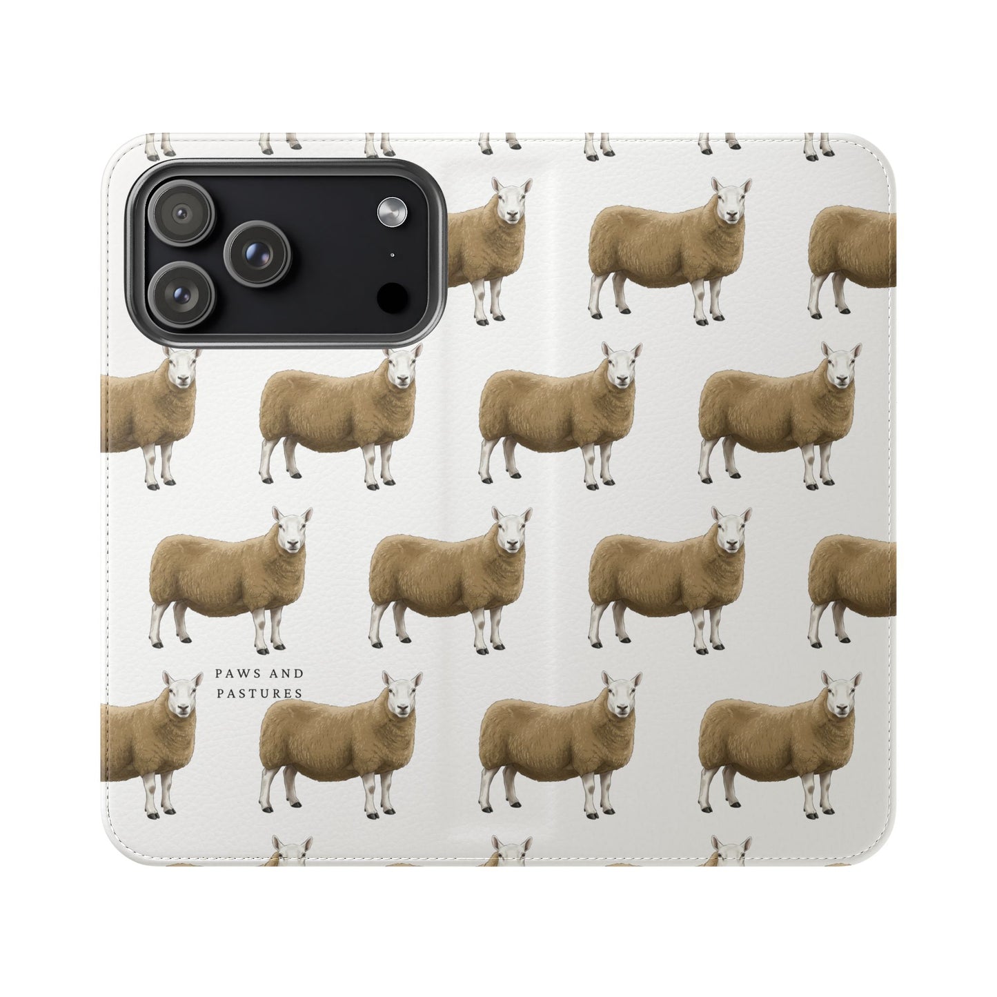 Cheviot Sheep Pattern Flip Phone Case – Cute Pastoral Wallet Cover with Card Slots