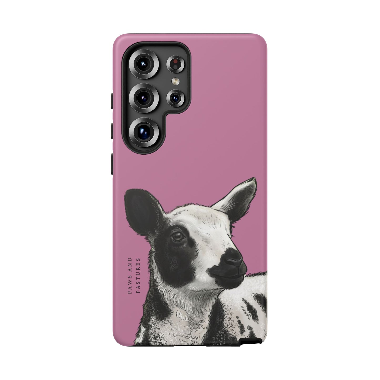 Pink Dutch Spotted Sheep Portrait Phone Case - Black & White Lamb Illustration Protective Cover