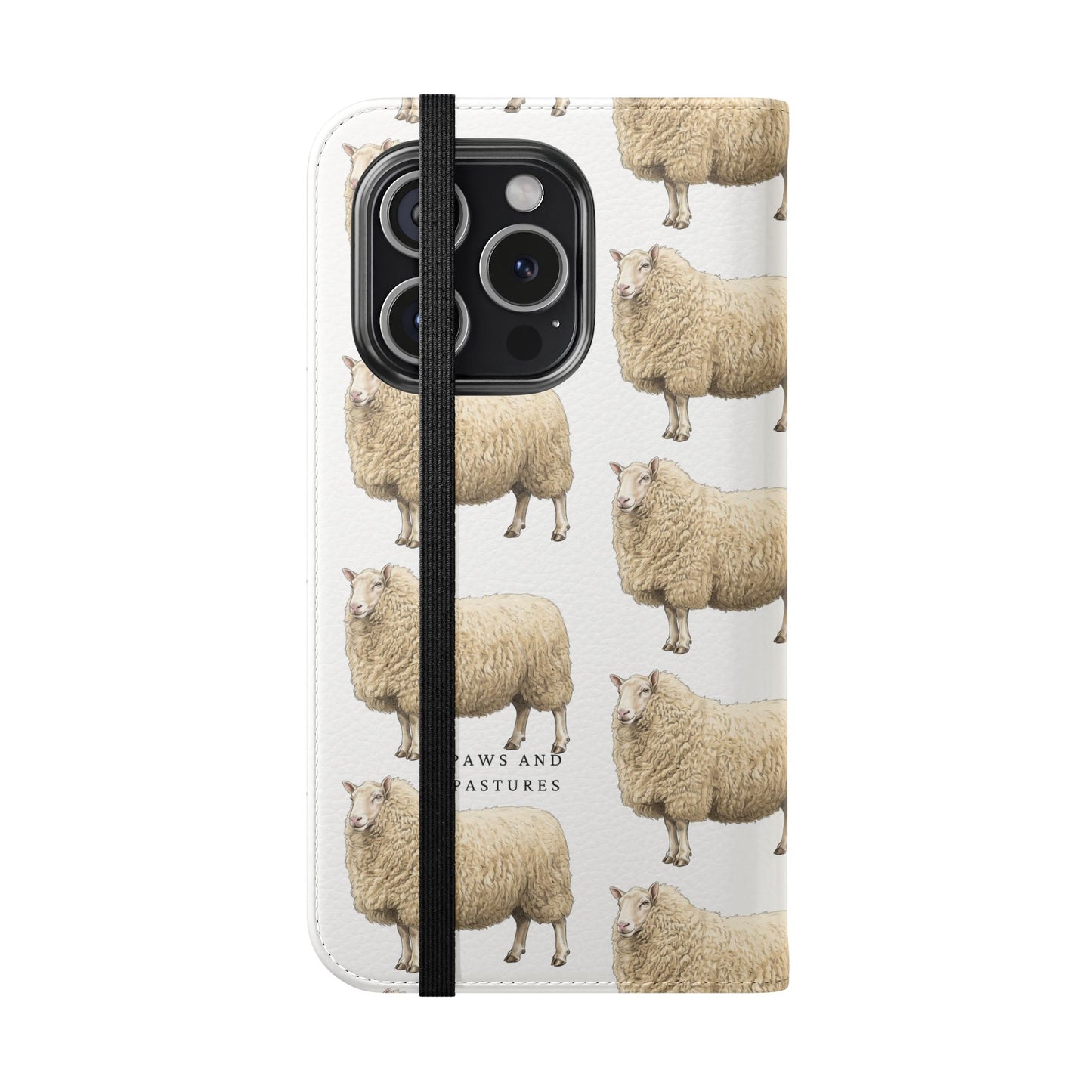 Cheviot Sheep Pattern Flip Phone Case – Cute Pastoral Wallet Cover with Card Slots