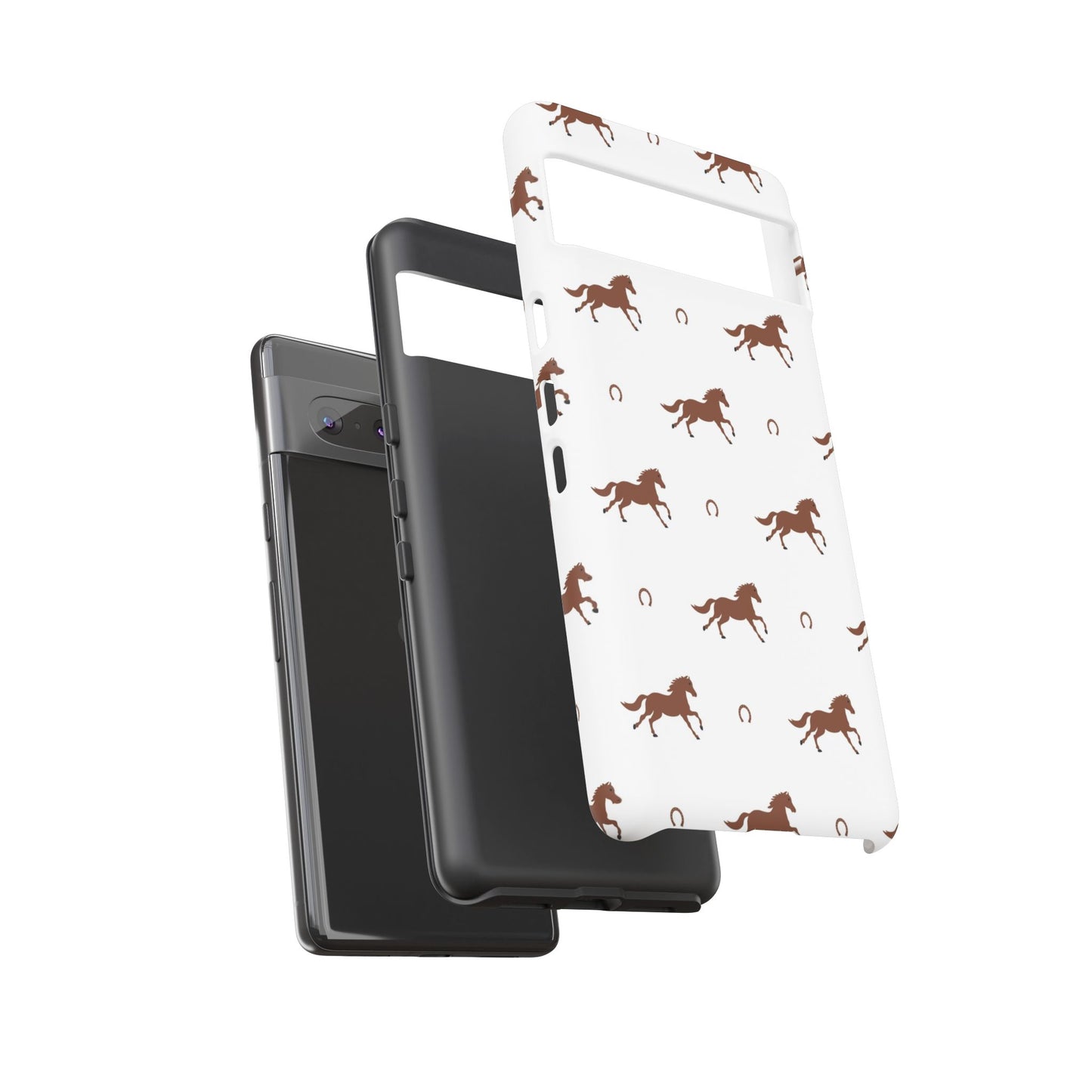 Horse Pattern Tough Phone Case — Brown Galloping Horses & Horseshoes on White