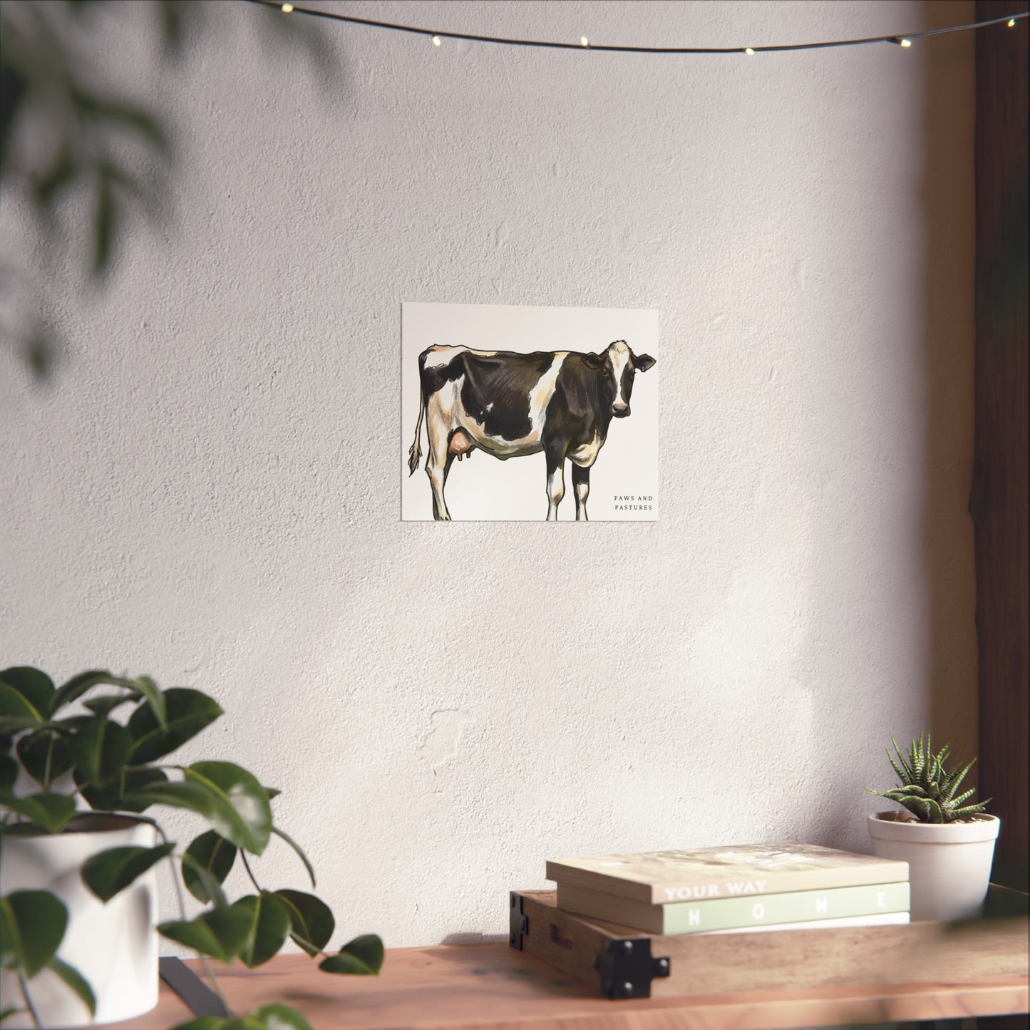 Holstein Cow Fine Art Poster 'Paws and Pastures' Rustic Farmhouse Wall Art
