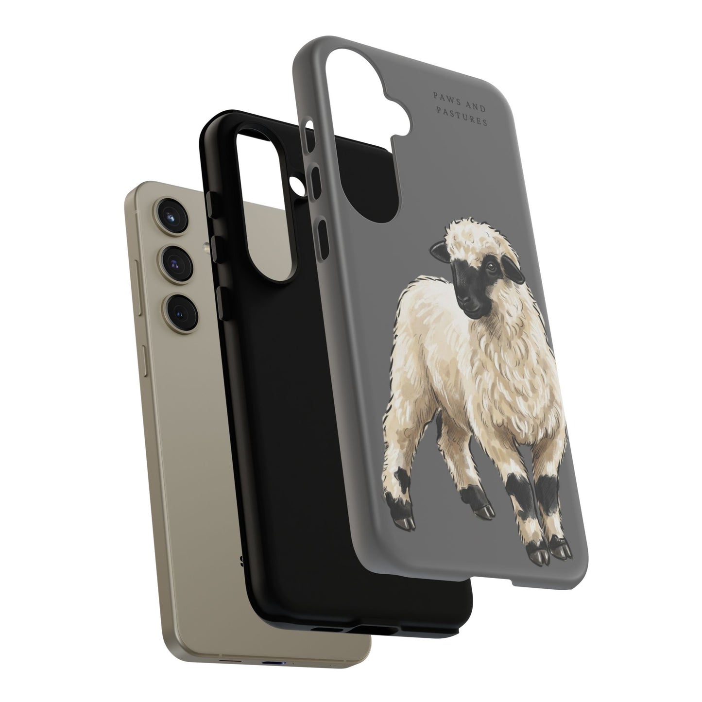 Grey Valais Blacknose Sheep Phone Case – 'Paws and Pastures' Cute Lamb Protective iPhone Cover