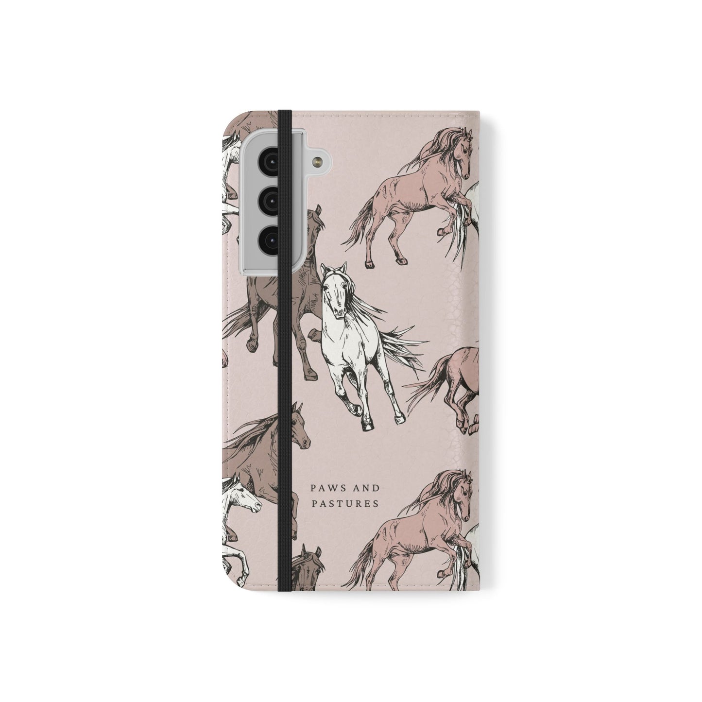 Horse Pattern Flip Phone Case — Pink Running Horses Wallet Cover