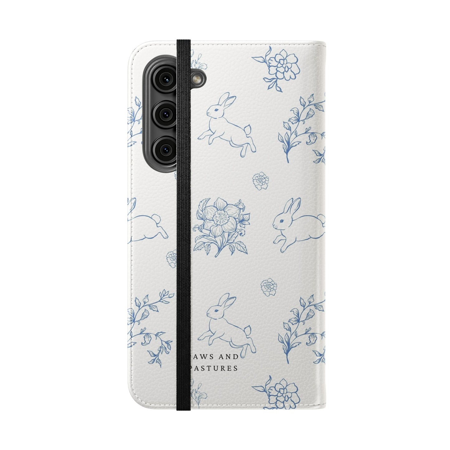 Bunny Pattern Flip Phone Case – Floral Blue Rabbit Wallet Cover