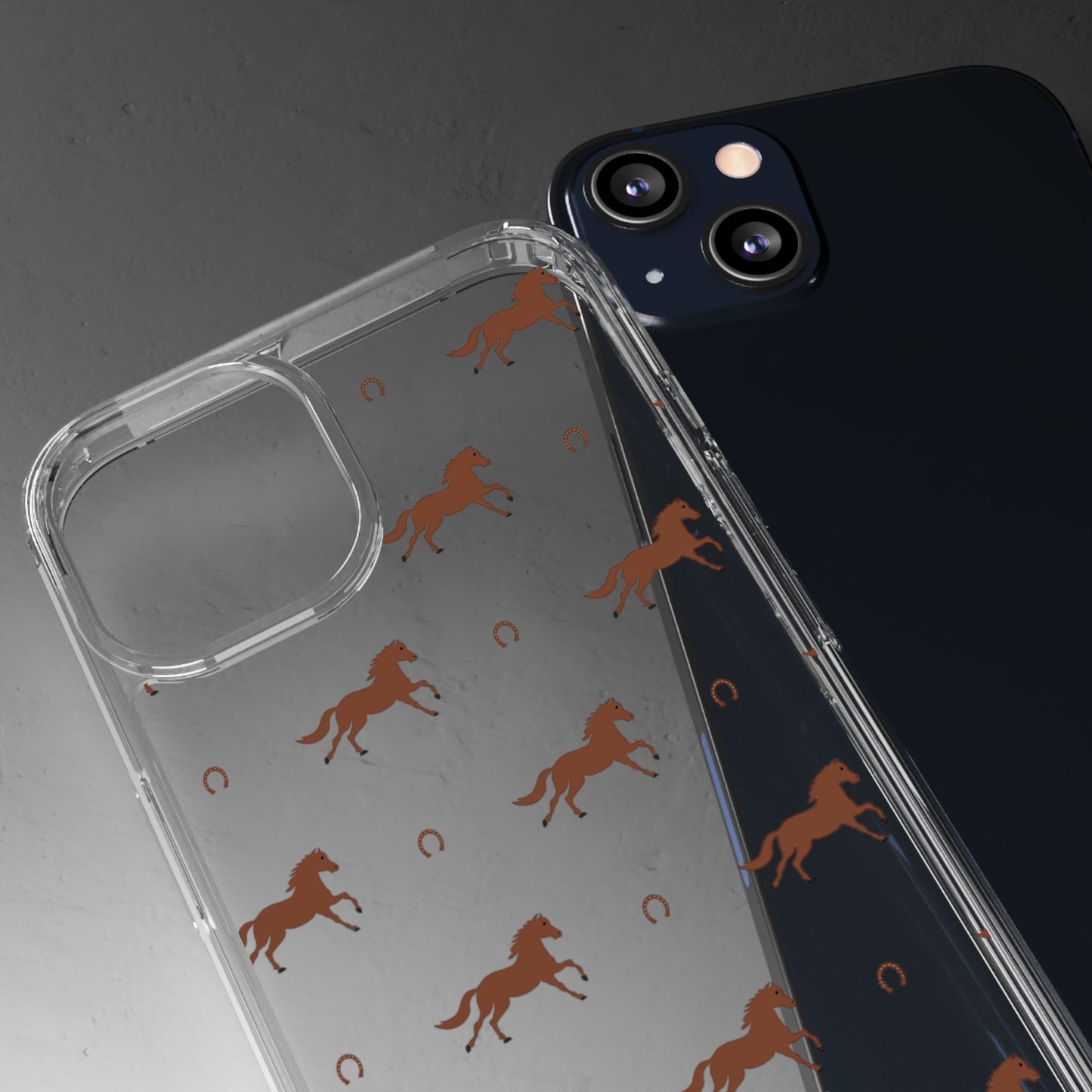 Horse Pattern Clear Phone Case — Equestrian Horses & Horseshoes Design