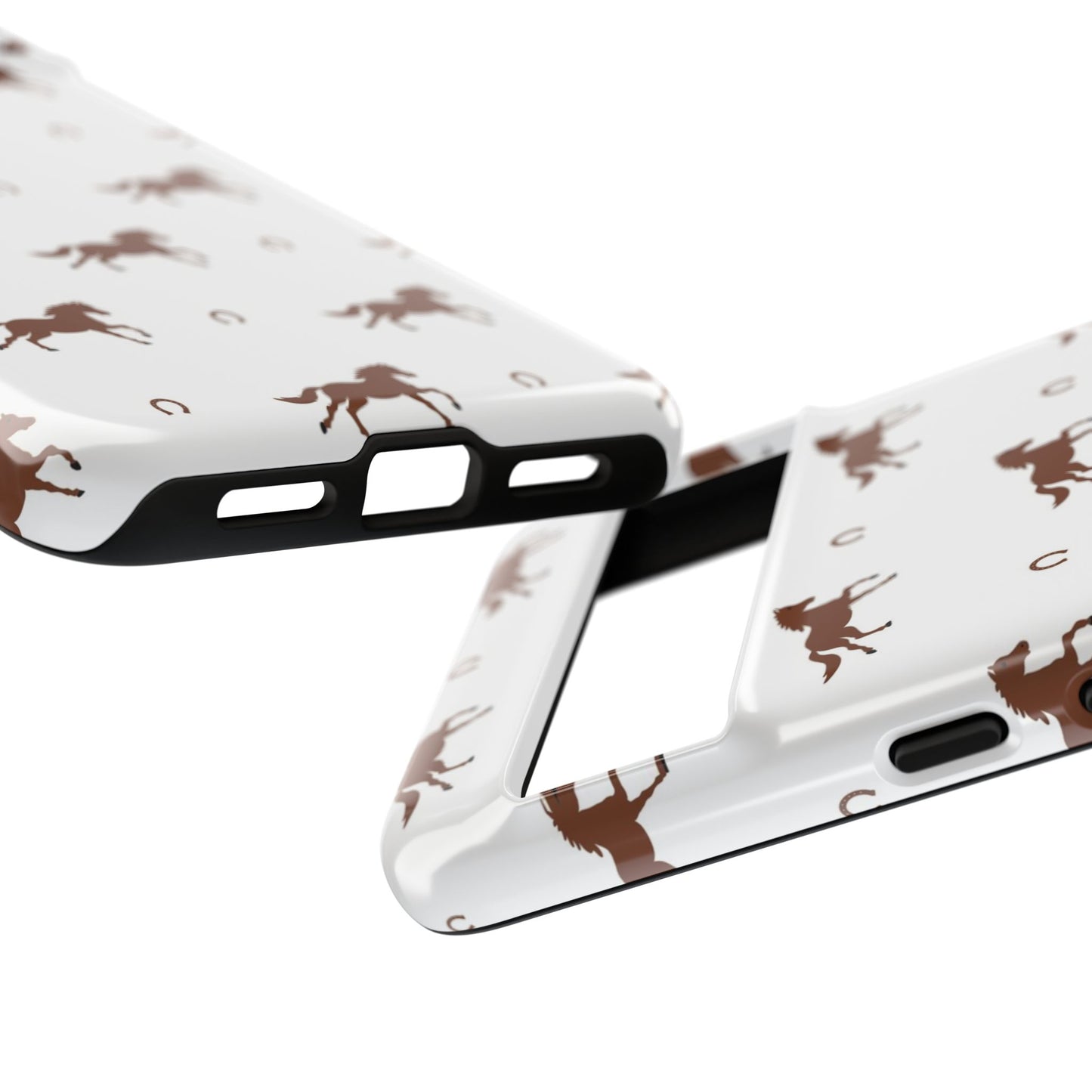 Horse Pattern Tough Phone Case — Brown Galloping Horses & Horseshoes on White