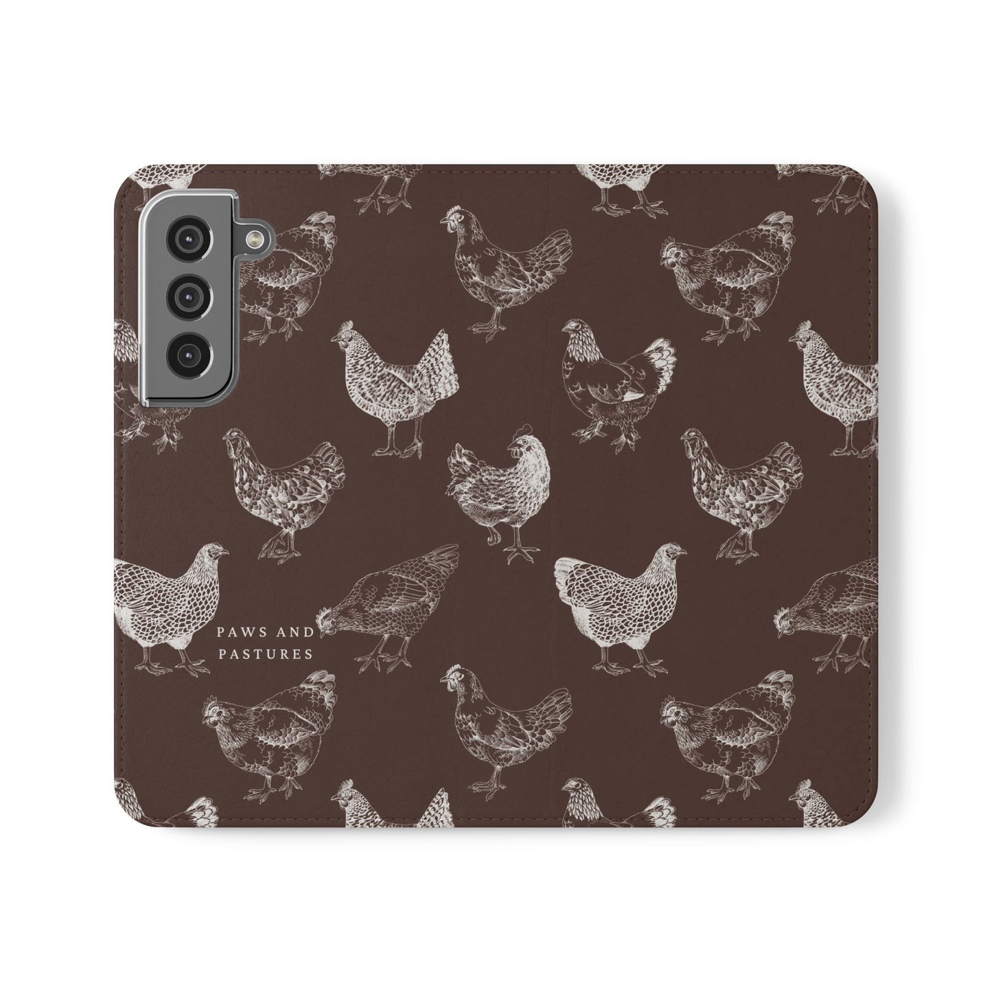 Chicken Pattern Flip Phone Case – Rustic Farmhouse Wallet Cover