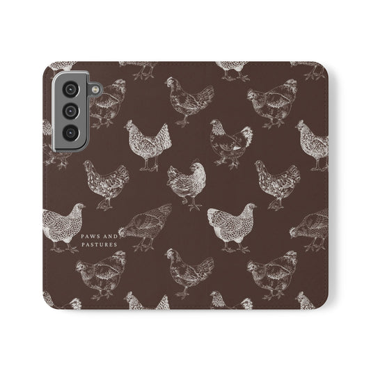 Chicken Pattern Flip Phone Case – Rustic Farmhouse Wallet Cover
