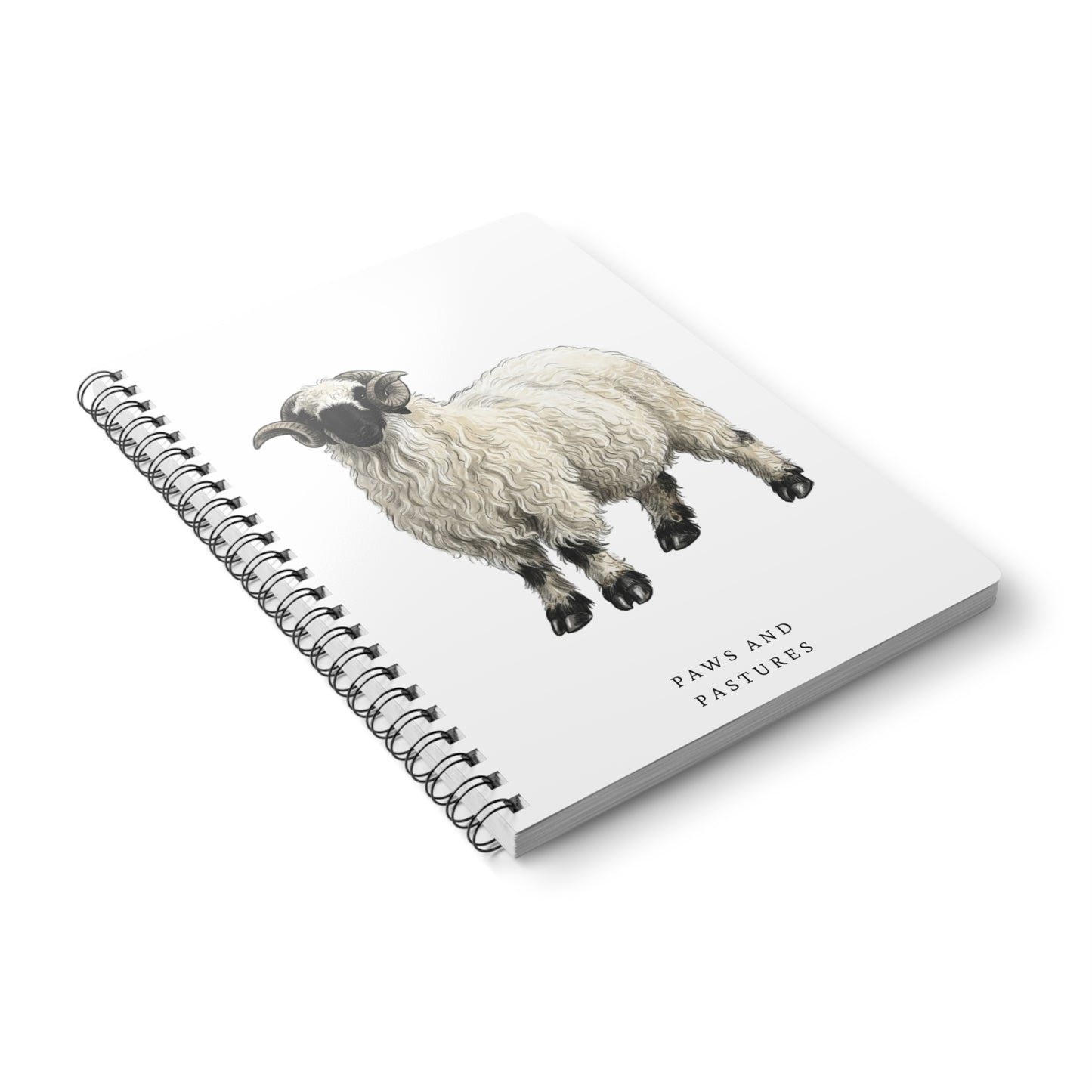 Valais Blacknose Sheep A5 Wirobound Notebook — Paws and Pastures Sheep Illustration