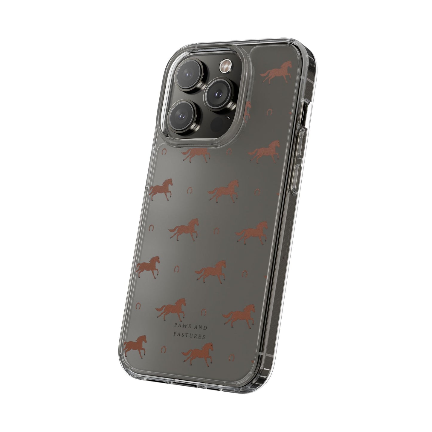 Horse Pattern Clear Phone Case — Equestrian Horses & Horseshoes Design