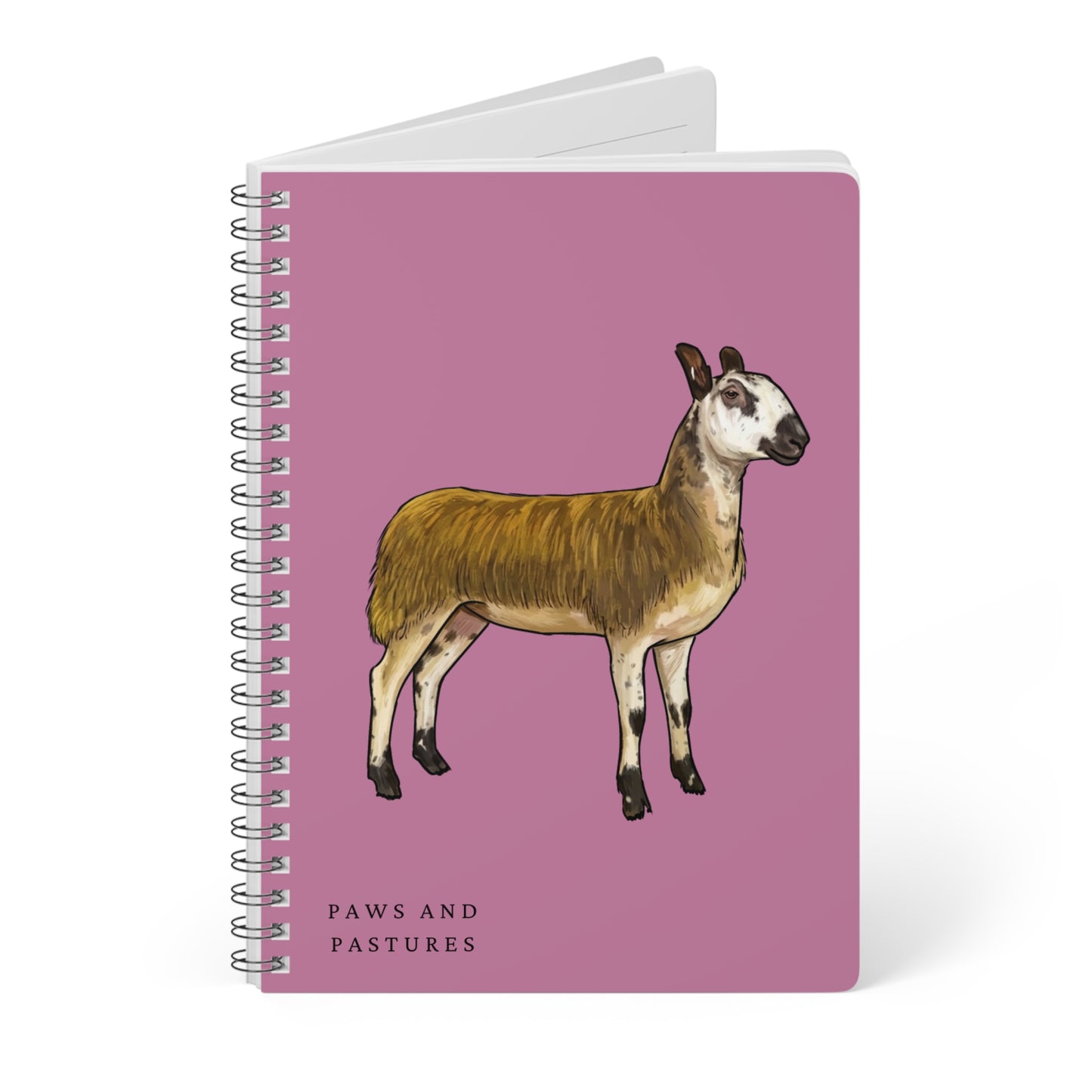 Blue Faced Leicester Sheep Illustration A5 Spiral Notebook — "Paws and Pastures" Lined Journal