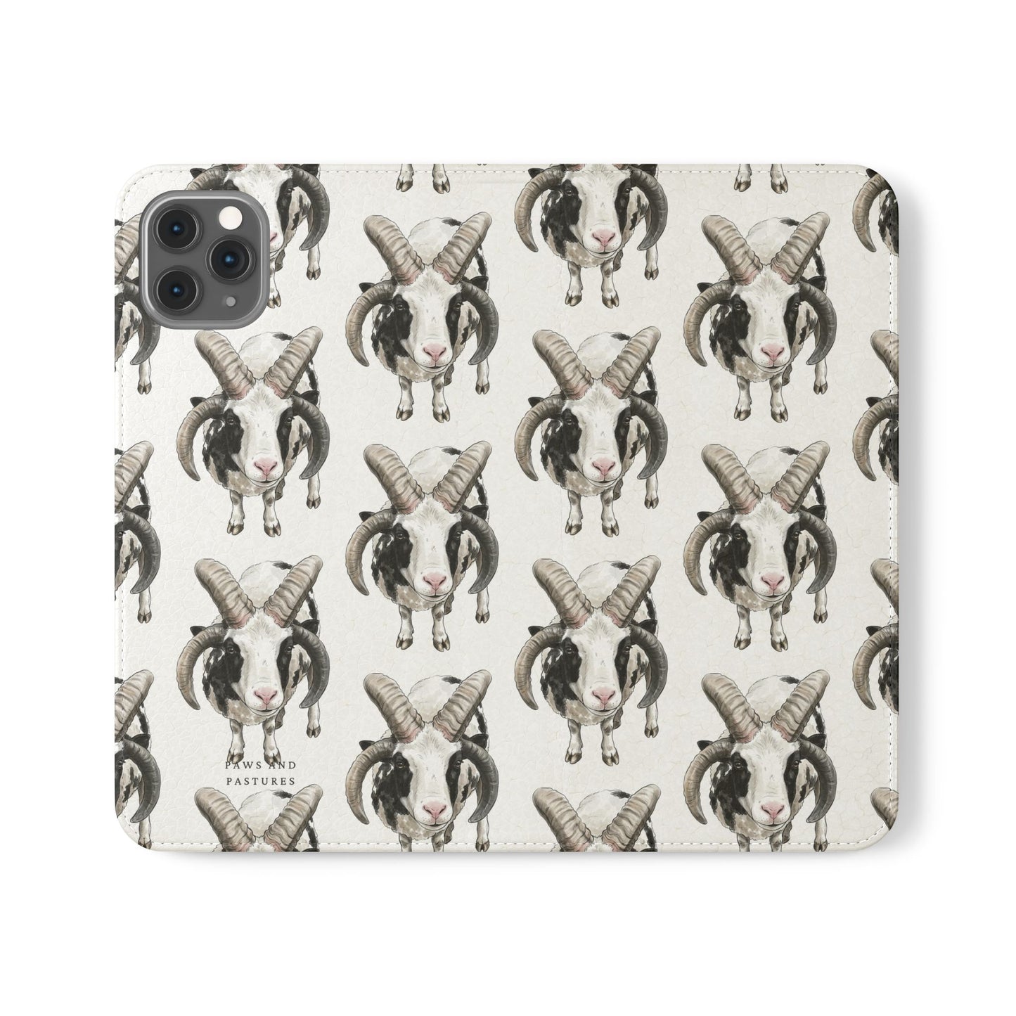 Jacob Sheep Pattern Flip Phone Case — Cute Farm Animal Wallet Cover