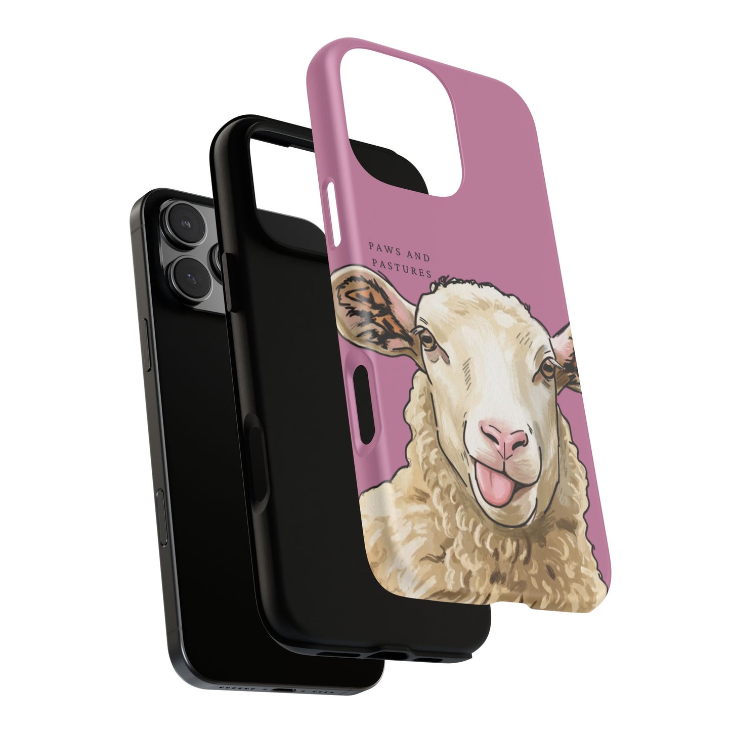 Pink Silly Sheep Phone Case — Cute Tongue-Out Lamb on Pink Protective Tough Case
