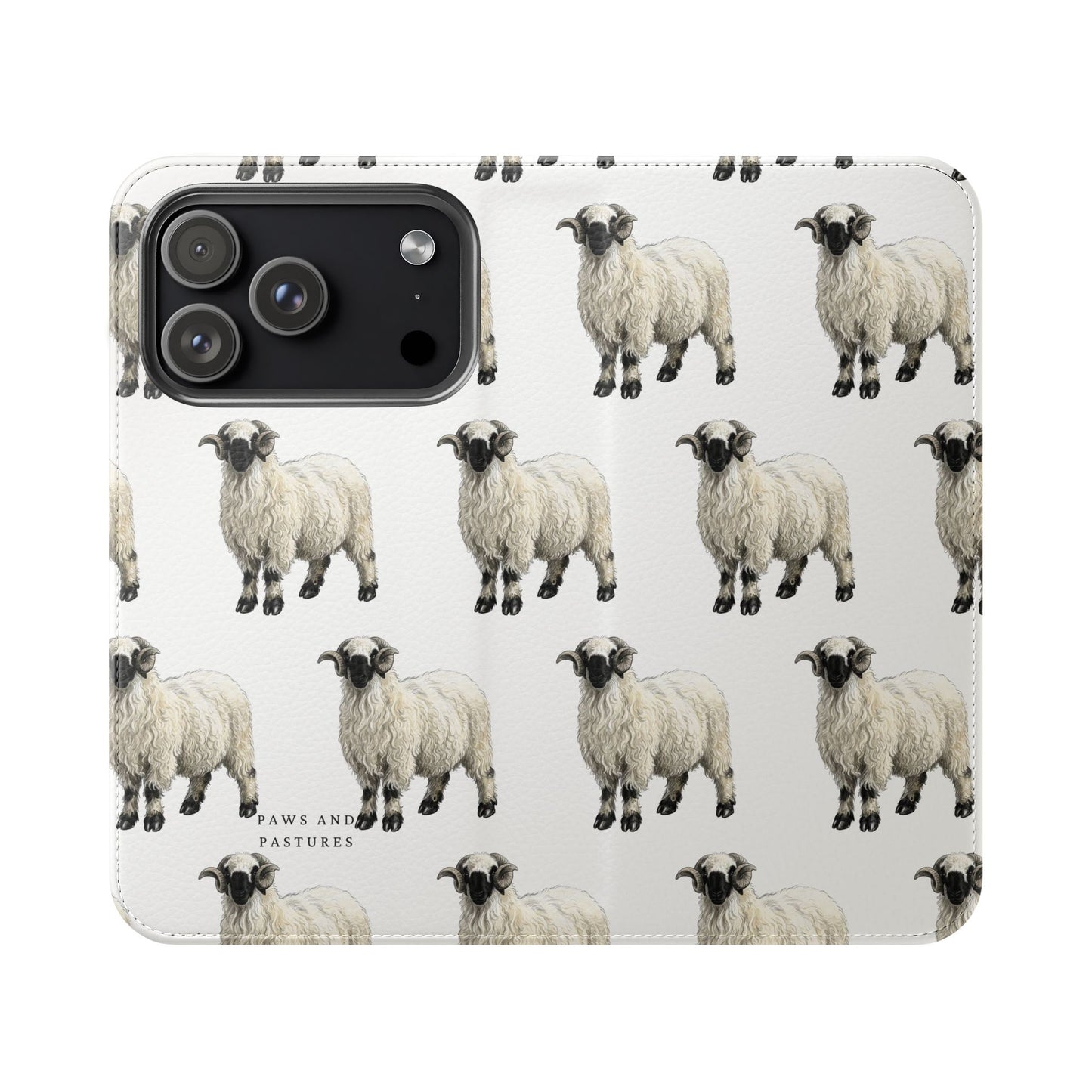 Valais Blacknose Sheep Pattern Flip Phone Case – Cute Farm Animal Wallet Cover