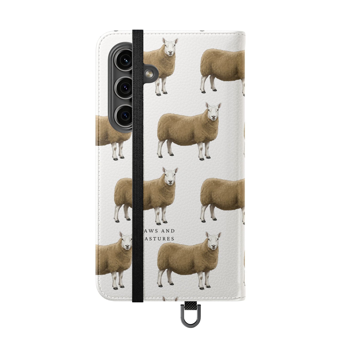 Cheviot Sheep Pattern Flip Phone Case – Cute Pastoral Wallet Cover with Card Slots