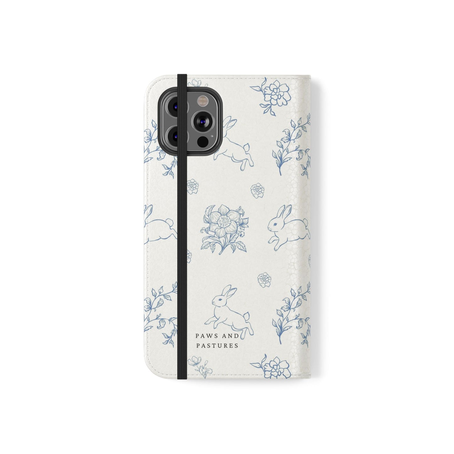 Bunny Pattern Flip Phone Case – Floral Blue Rabbit Wallet Cover