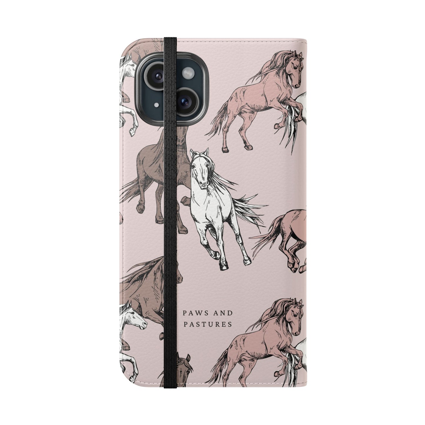 Horse Pattern Flip Phone Case — Pink Running Horses Wallet Cover