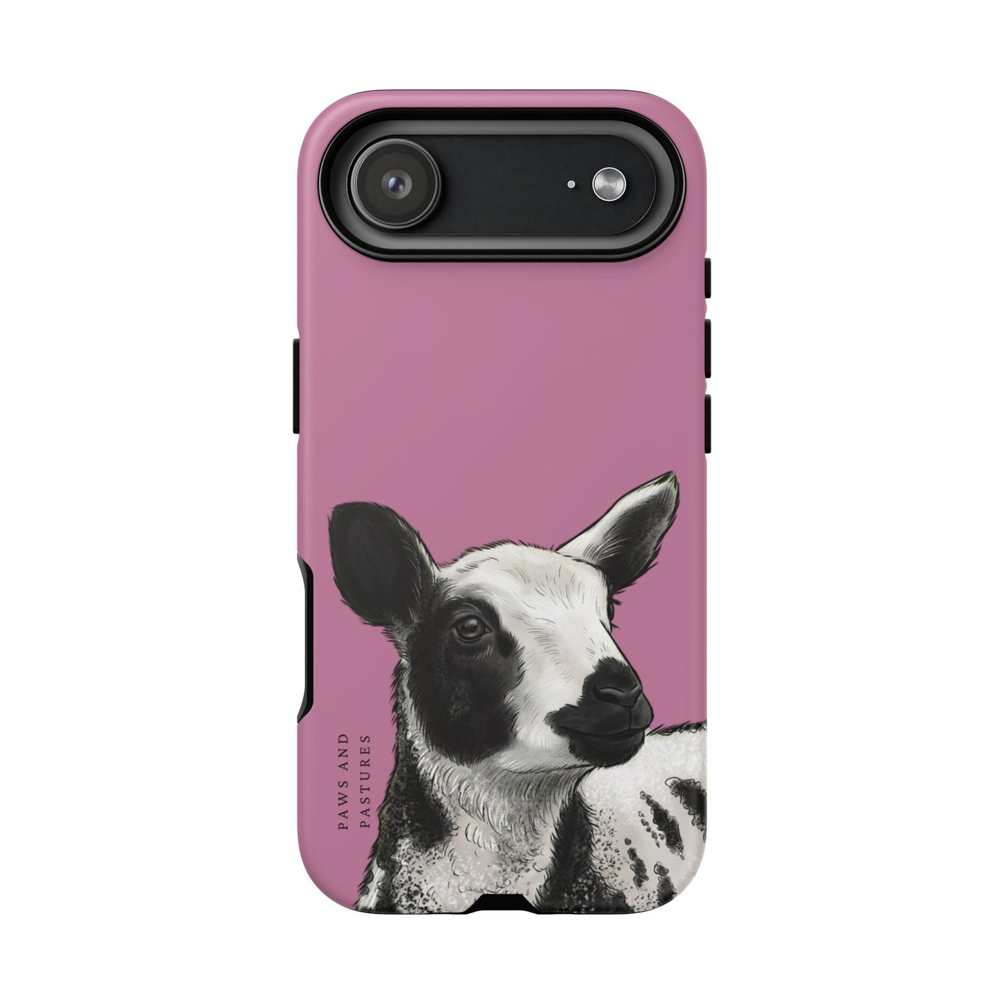 Pink Dutch Spotted Sheep Portrait Phone Case - Black & White Lamb Illustration Protective Cover