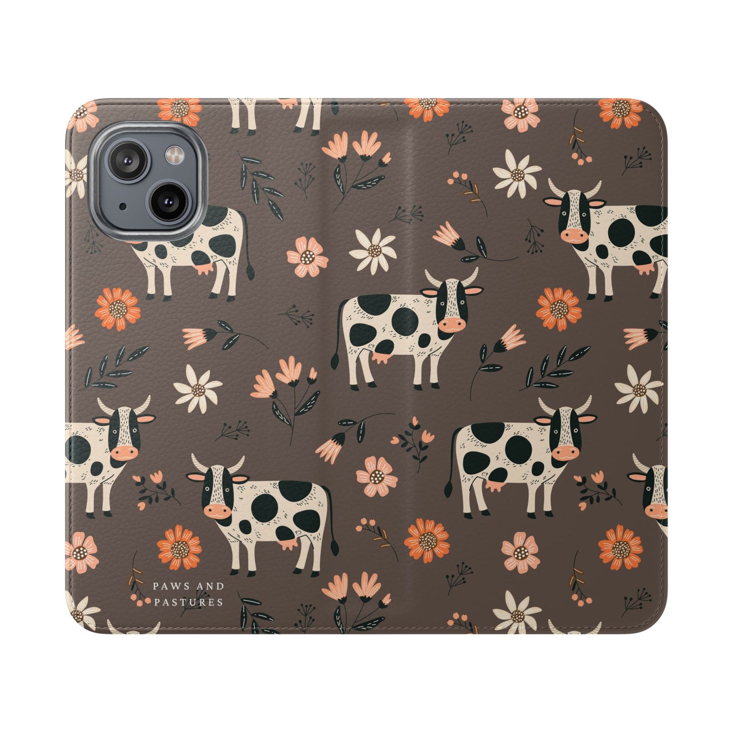 Cow Floral Flip Phone Case – Folklore Farm Pattern Wallet Case