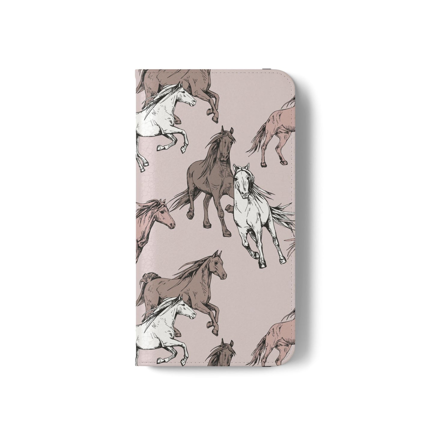 Horse Pattern Flip Phone Case — Pink Running Horses Wallet Cover