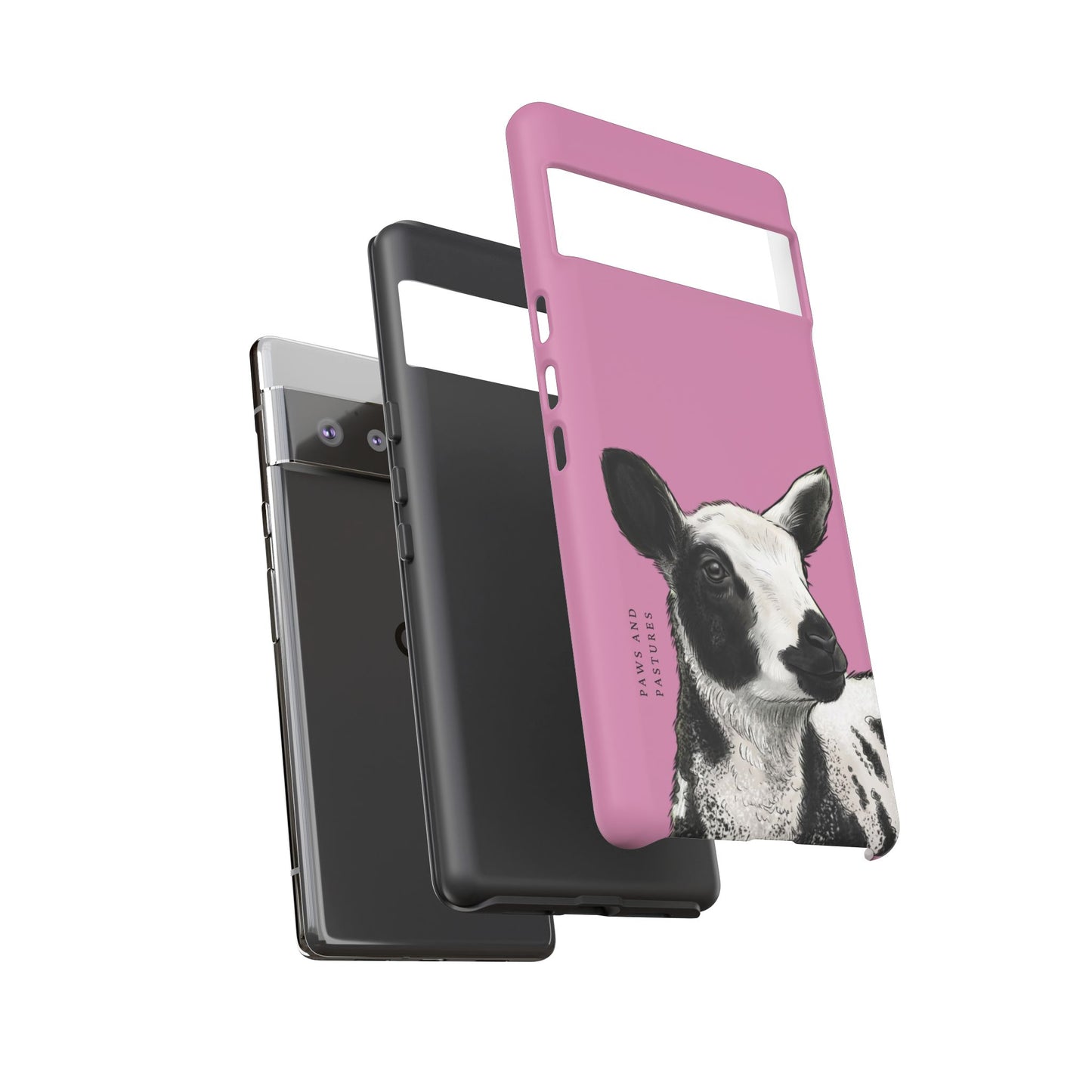 Pink Dutch Spotted Sheep Portrait Phone Case - Black & White Lamb Illustration Protective Cover