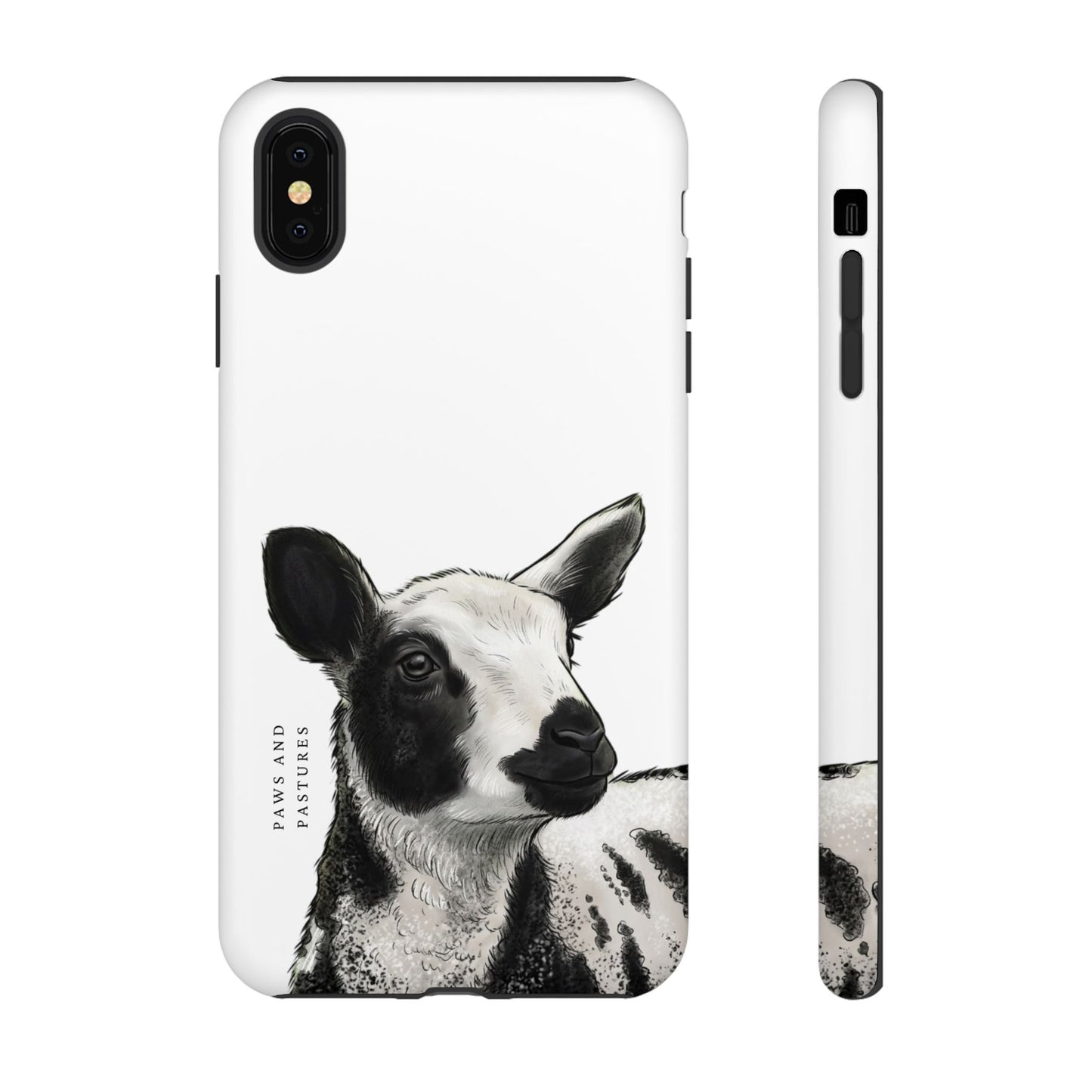Dutch Spotted Sheep Portrait Phone Case - Black & White Lamb Illustration Protective Cover