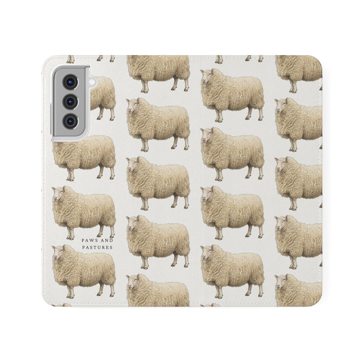 Cheviot Sheep Pattern Flip Phone Case – Cute Pastoral Wallet Cover with Card Slots