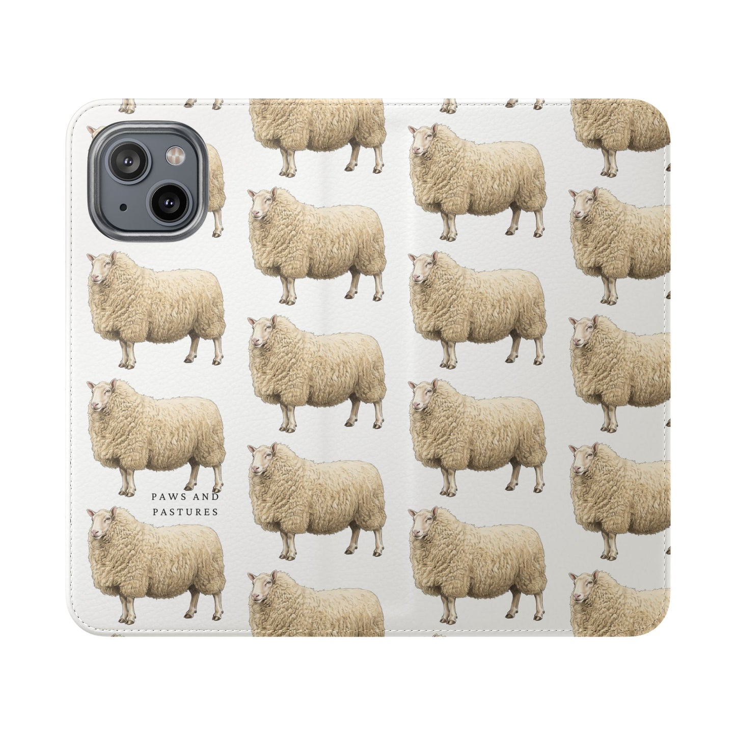 Cheviot Sheep Pattern Flip Phone Case – Cute Pastoral Wallet Cover with Card Slots