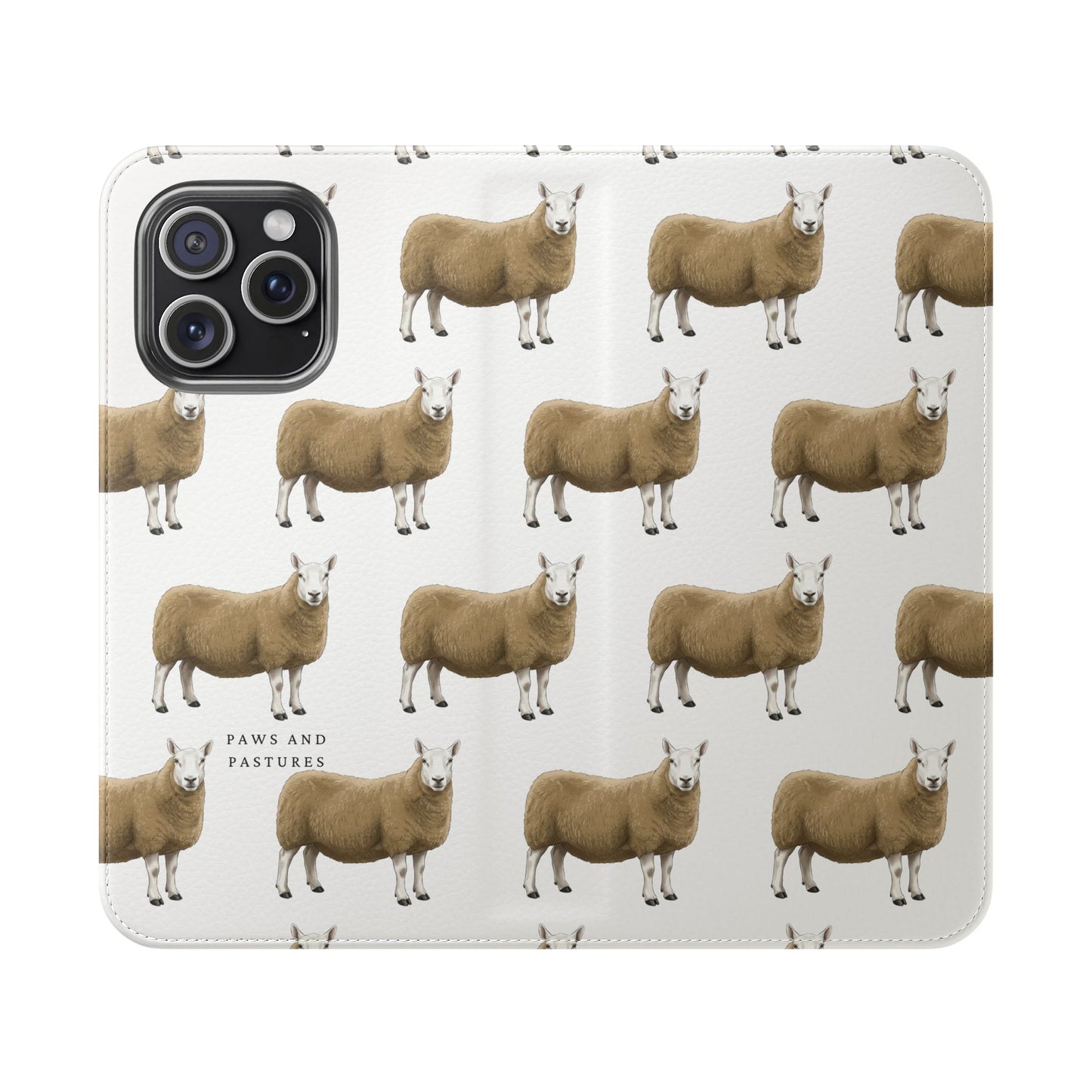 Cheviot Sheep Pattern Flip Phone Case – Cute Pastoral Wallet Cover with Card Slots