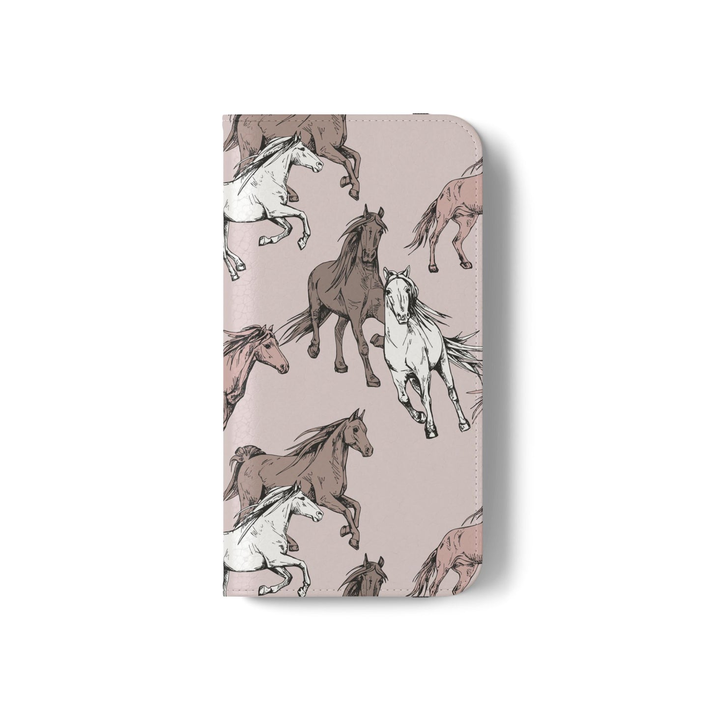 Horse Pattern Flip Phone Case — Pink Running Horses Wallet Cover