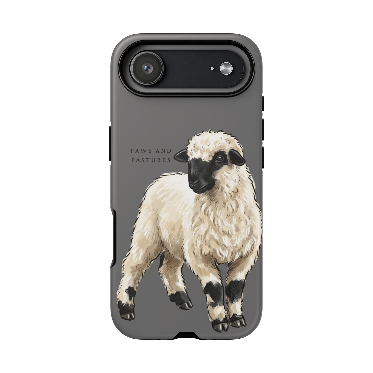 Grey Valais Blacknose Sheep Phone Case – 'Paws and Pastures' Cute Lamb Protective iPhone Cover