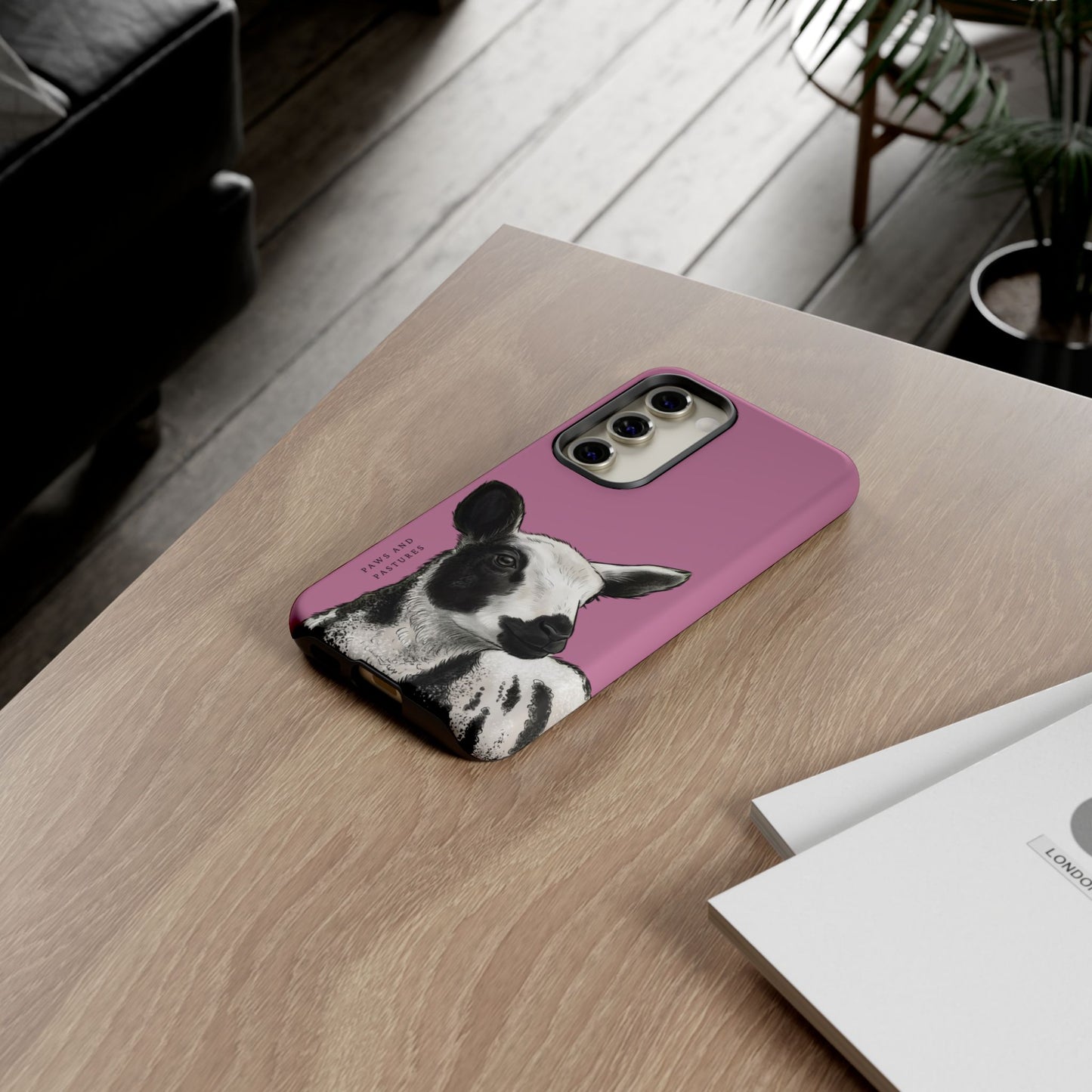 Pink Dutch Spotted Sheep Portrait Phone Case - Black & White Lamb Illustration Protective Cover