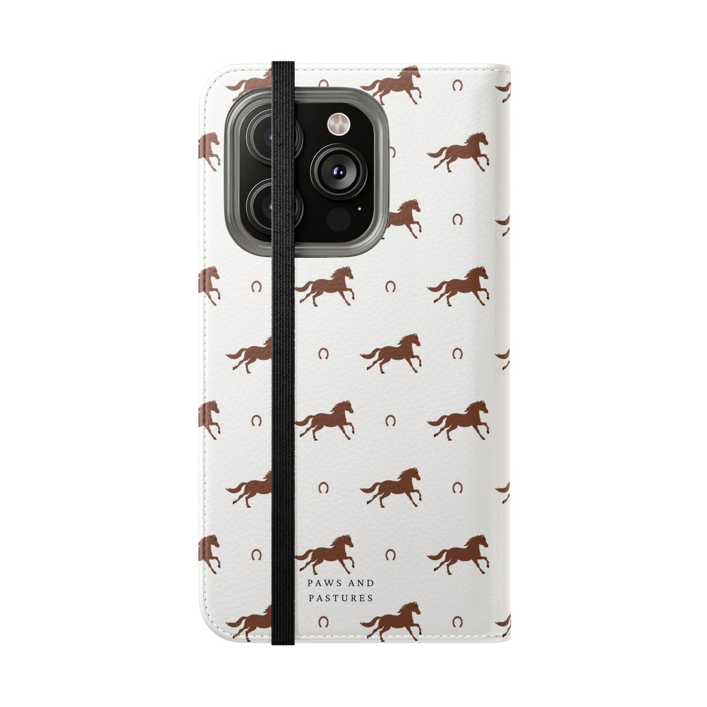 Horse Pattern Flip Case — Leather Wallet Phone Cover with Galloping Horses